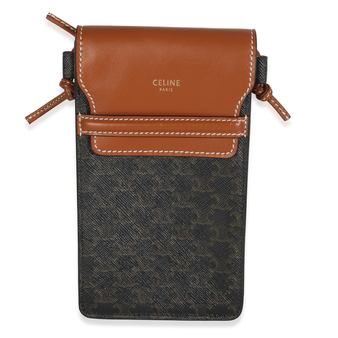 Celine 2023 Brown Lambskin Triomphe Phone Pouch Shoulder Bag: Celine 2023 Brown Lambskin Triomphe Phone Pouch Shoulder Bag This Celine Tan Lambskin Triomphe Canvas Phone Pouch is a stylish shoulder bag crafted in Italy. Its sleek design features a rich brown can