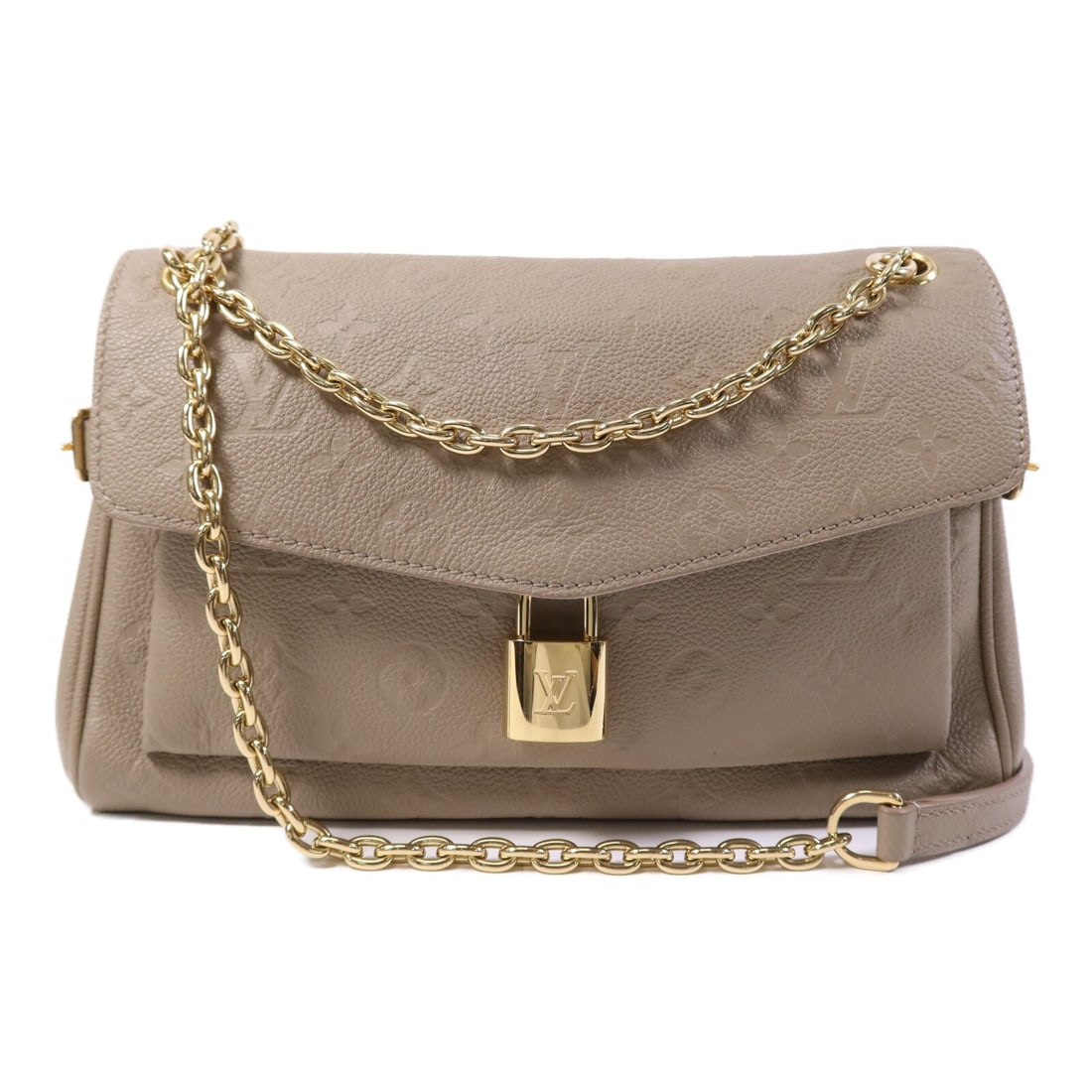 LOUIS VUITTON Anytime Flat Bag M14604 Monogram Empreinte Beige Shoulder Bag: LOUIS VUITTON Anytime Flat Bag M14604 Monogram Empreinte Beige Shoulder Bag This elegant Louis Vuitton Anytime Flat Bag is crafted from luxurious beige calfskin, making it a stylish addition to any ou