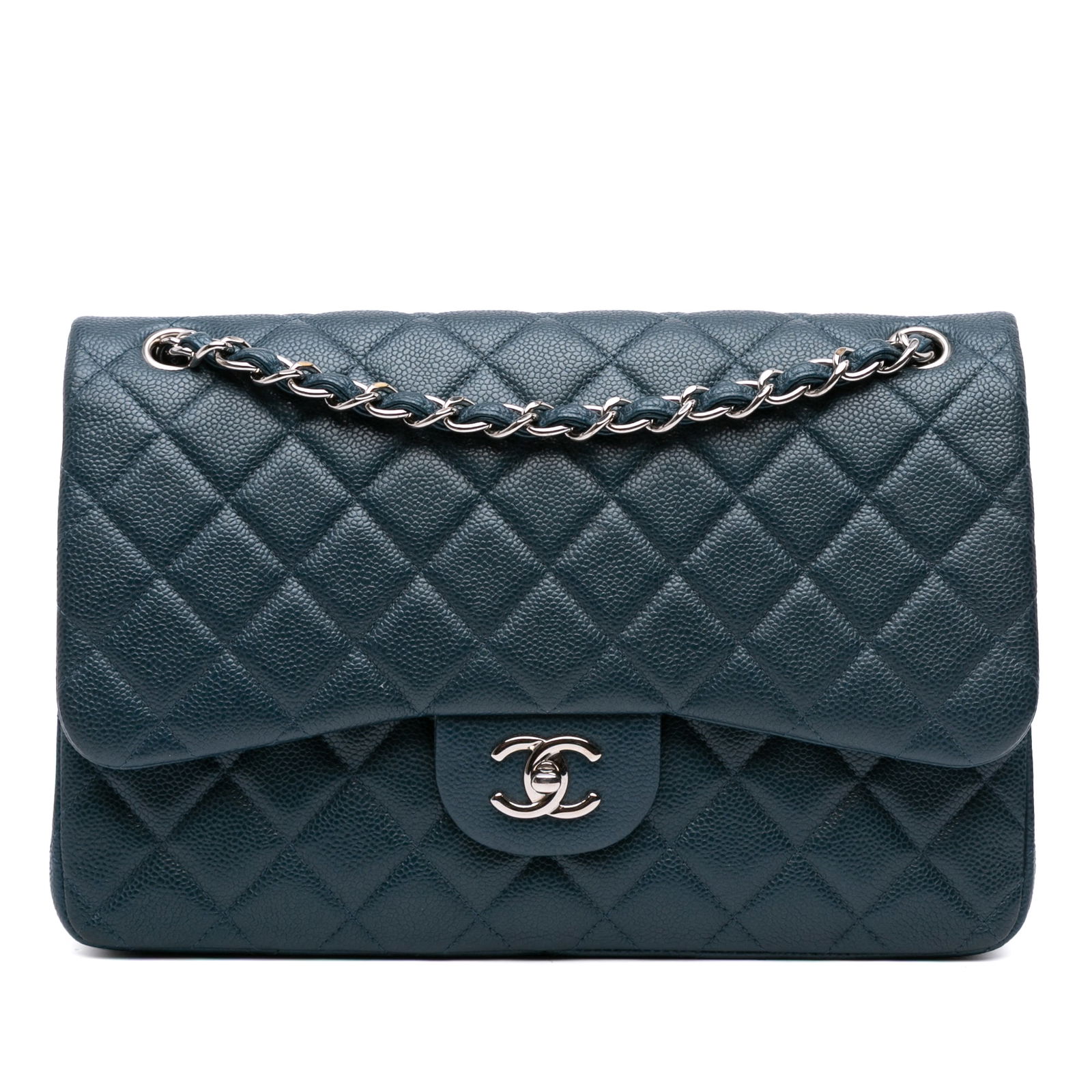 Chanel Jumbo Classic Iridescent Caviar Double Flap Blue Shoulder Bag (1 of 10)