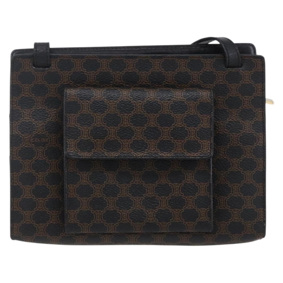 Vintage Macadam Shoulder Bag by Celine in Black: Vintage Macadam Shoulder Bag by Celine in Black This vintage Celine Macadam shoulder bag features a classic black design crafted for women. The pre-owned bag is in good condition, exhibiting slight si