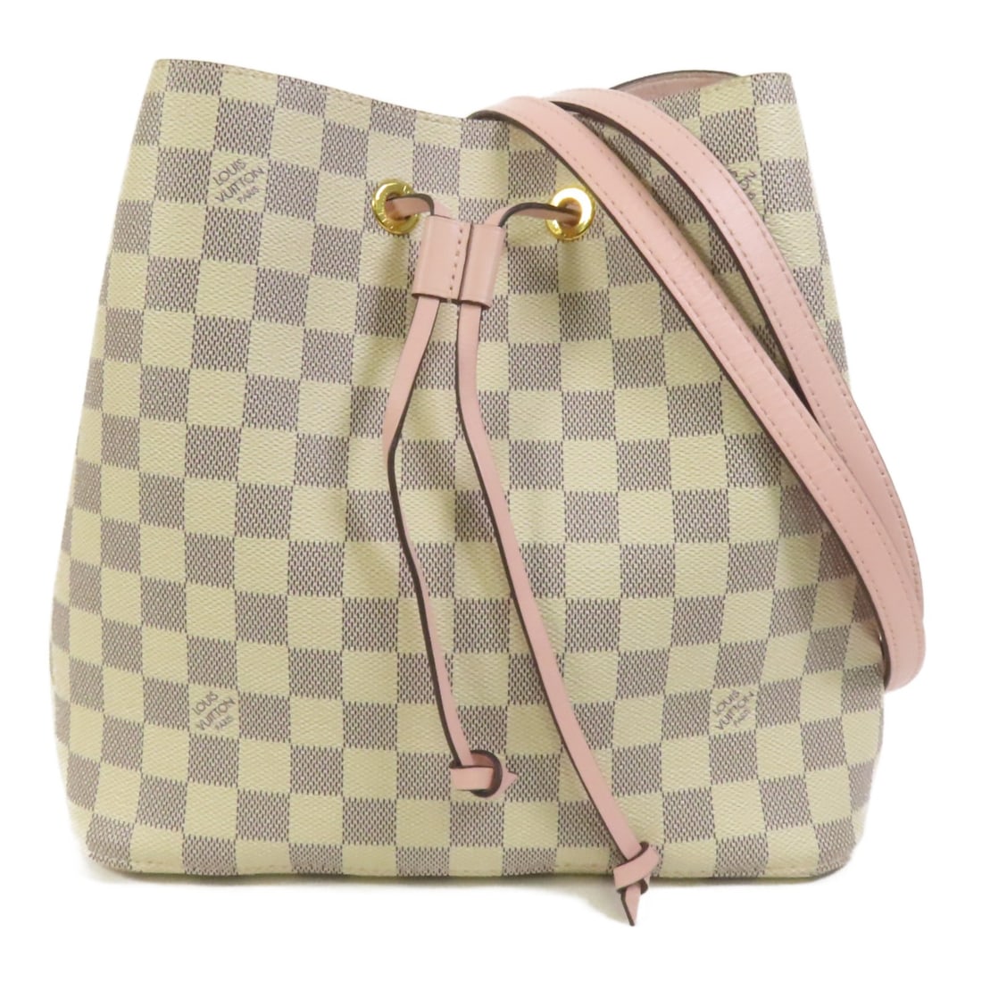 Louis Vuitton Neo Noe Damier Azur Shoulder Bag with Gold Tone Hardware: Louis Vuitton Neo Noe Damier Azur Shoulder Bag with Gold Tone Hardware This Louis Vuitton Neo Noe shoulder bag features the iconic Damier Azur pattern in white on PVC coated canvas. The bag is finishe