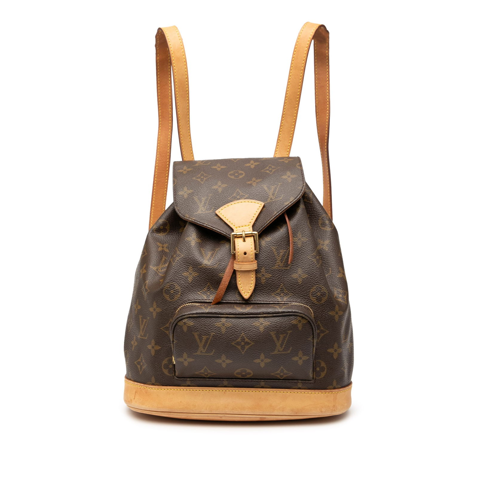 Louis Vuitton Montsouris PM backpack in monogram canvas with vachetta leather trim: Louis Vuitton Montsouris PM backpack in monogram canvas with vachetta leather trim This Louis Vuitton Montsouris PM backpack showcases the signature monogram canvas with vachetta leather trim, complem