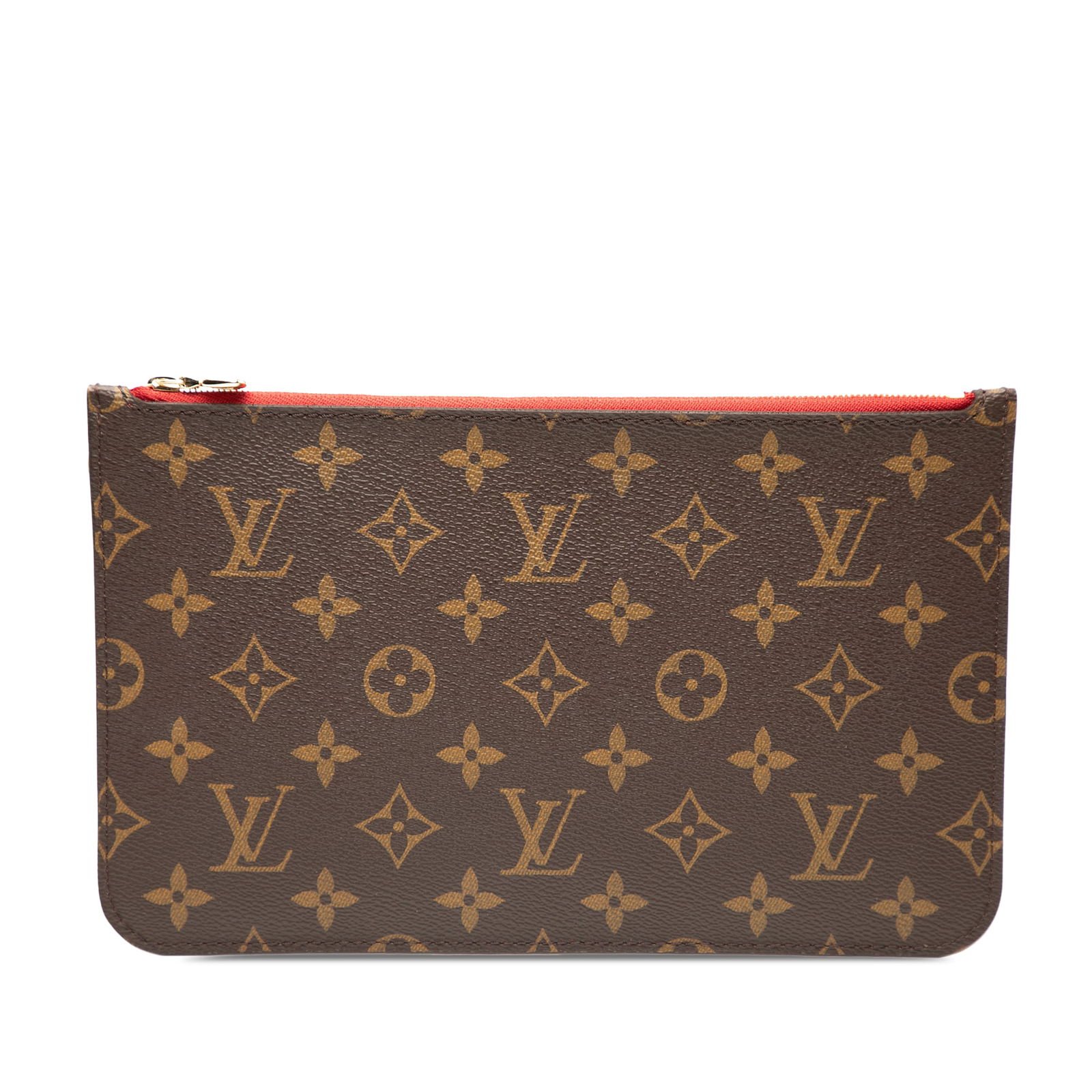 Louis Vuitton Monogram Neverfull Pouch Brown Fabric SLG: Louis Vuitton Monogram Neverfull Pouch Brown Fabric SLG The Louis Vuitton Monogram Neverfull Pouch is a stylish and functional accessory crafted from durable monogram canvas. It features a secure top