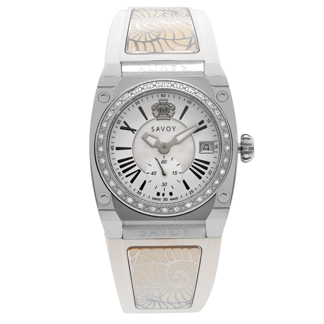 Savoy Icon 35mm Quartz Ladies Watch White Silicone Strap Gem-Set Bezel: Savoy Icon 35mm Quartz Ladies Watch White Silicone Strap Gem-Set Bezel This Savoy Icon wristwatch combines elegance and functionality, making it the perfect accessory for dress and formal occasions. T