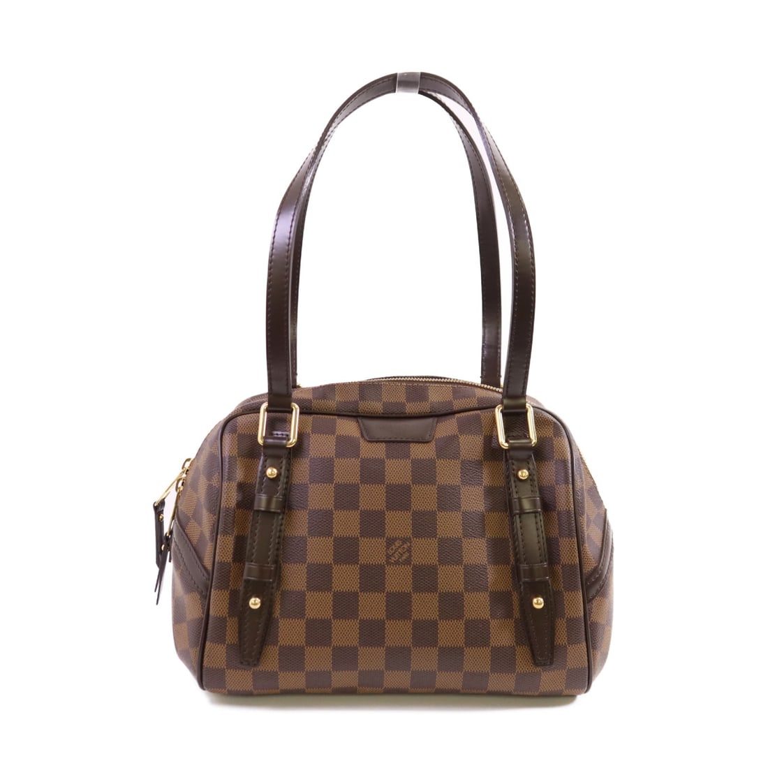 Louis Vuitton Rivington PM Damier Ebene Canvas Brown Handbag with Gold Hardware: Louis Vuitton Rivington PM Damier Ebene Canvas Brown Handbag with Gold Hardware This Louis Vuitton Rivington PM handbag features the iconic Damier Ebene pattern in brown PVC coated canvas. The bag is