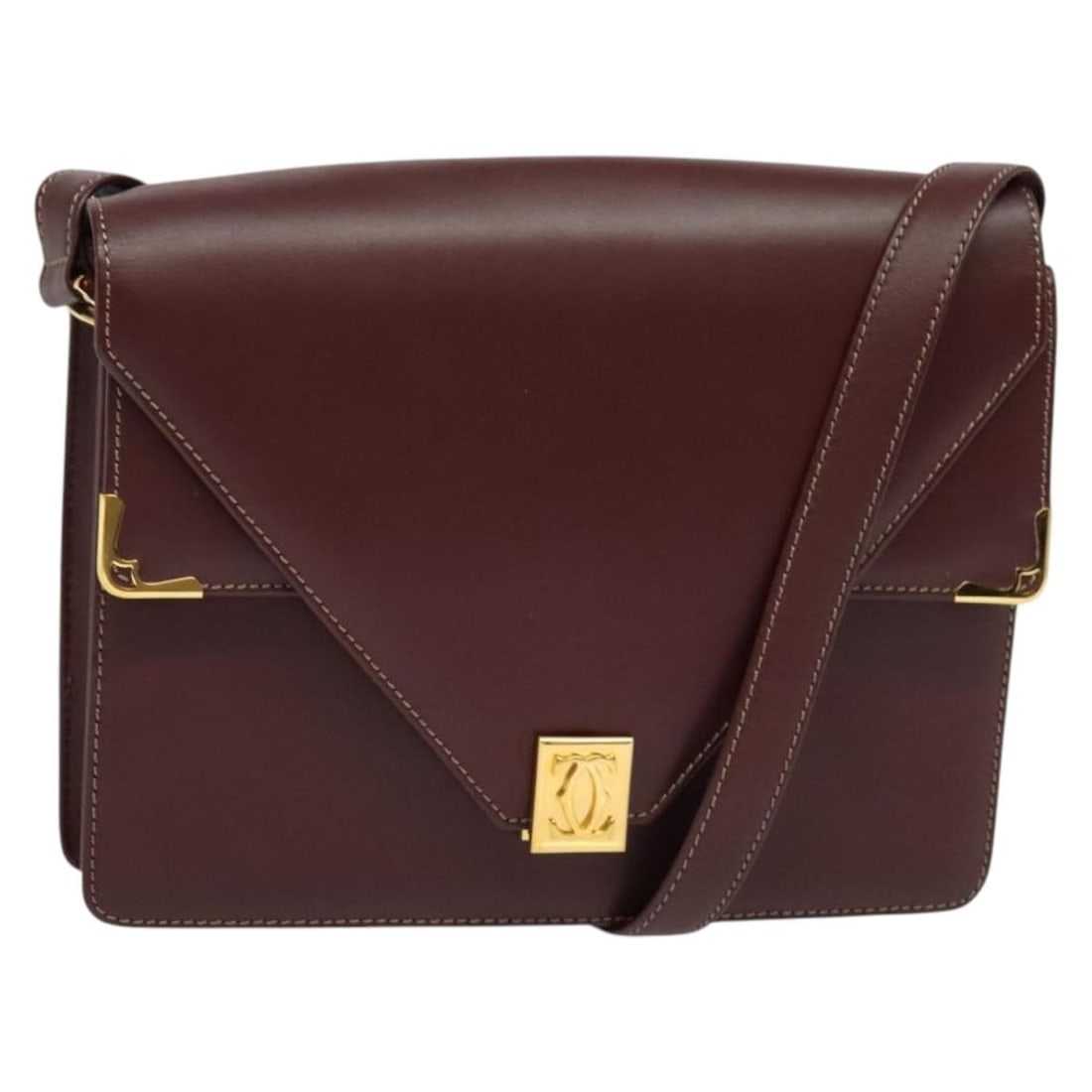 Burgundy Must de Cartier Shoulder Bag for Women: Burgundy Must de Cartier Shoulder Bag for Women This Must de Cartier shoulder bag is crafted in burgundy material and features a classic design. The bag shows slight rubbing on the outer surface, shou