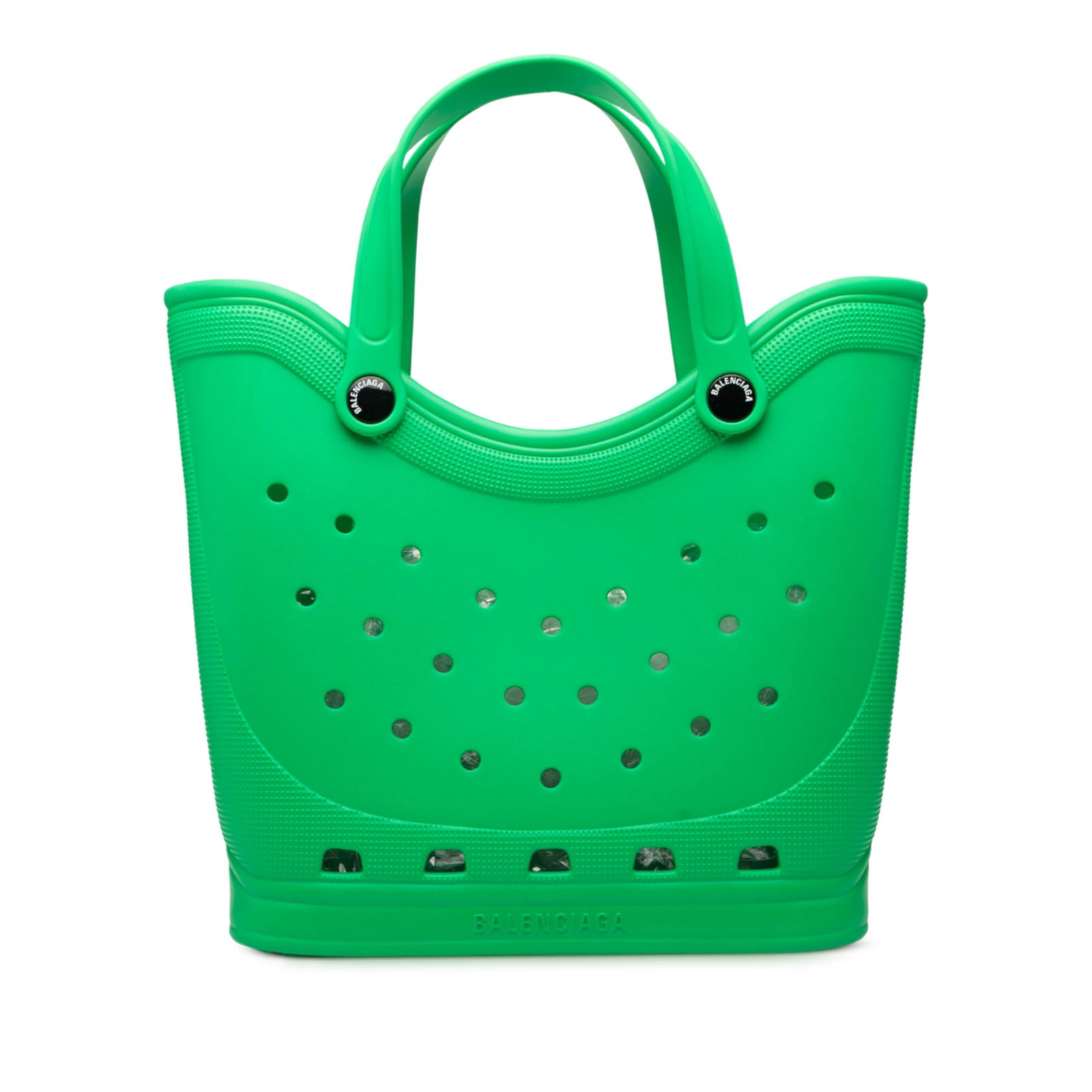 Balenciaga Crocs Large Green Rubber Tote Bag from Italy: Balenciaga Crocs Large Green Rubber Tote Bag from Italy The Balenciaga Crocs Large Rubber Tote is a stylish and functional accessory crafted from durable rubber. This tote features flat rubber handles