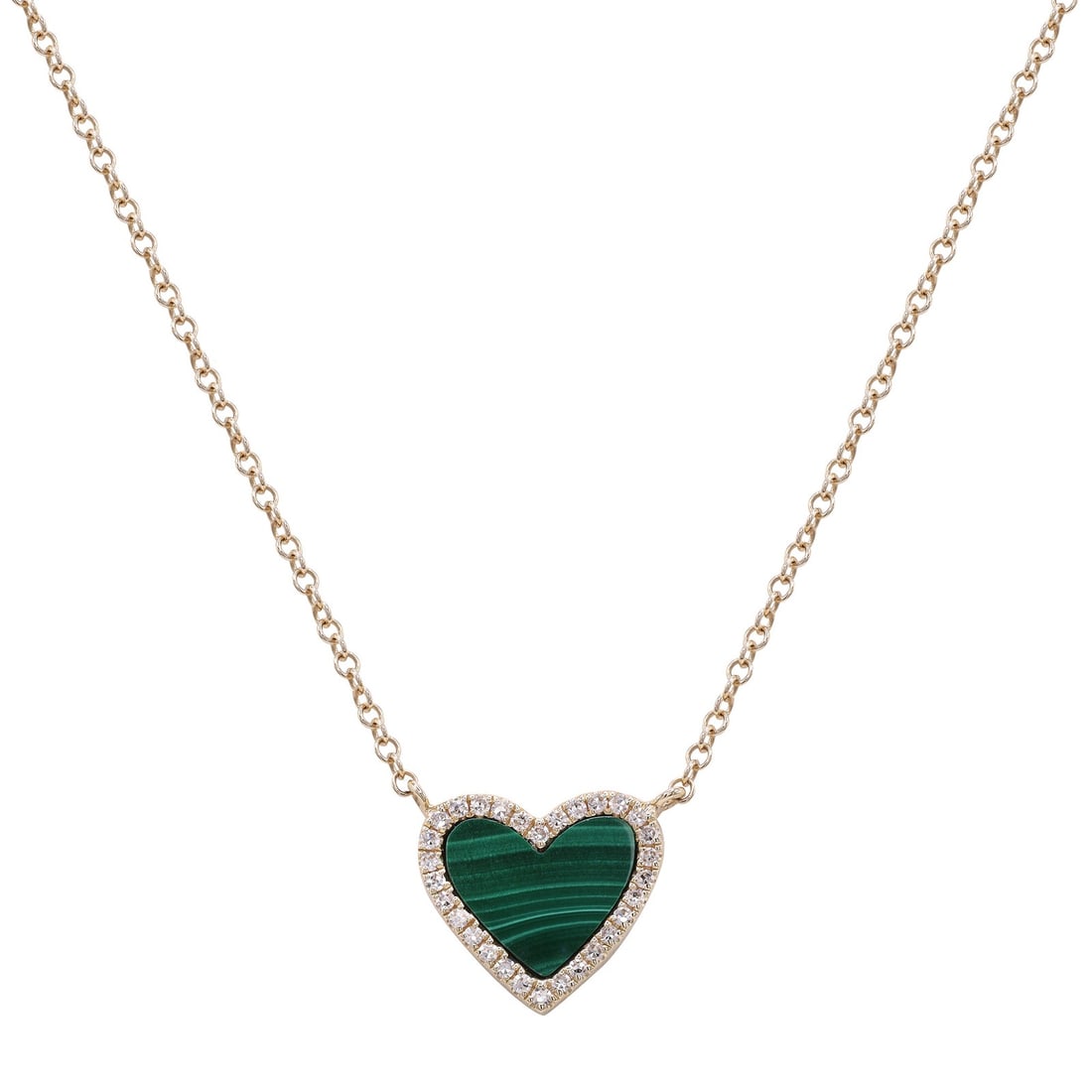 Rachel Koen Diamond Malachite Heart Pendant Necklace 14K Gold 0.10Cttw: Rachel Koen Diamond Malachite Heart Pendant Necklace 14K Gold 0.10Cttw Discover elegance with this stunning Diamond & Malachite Heart Pendant Necklace, crafted in luxurious 14K yellow gold. The captiv
