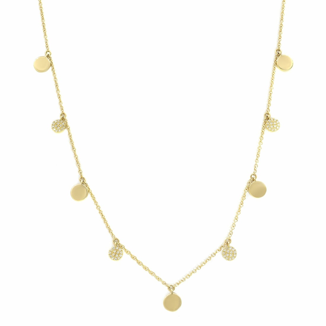 Rachel Koen 14K Yellow Gold Pave Diamond Circle Disc Necklace 0.12ct 16 Inches (1 of 8)