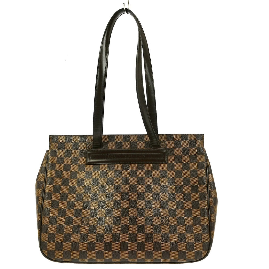 Louis Vuitton Damier Parioli PM Shoulder Bag Brown Canvas Red Lining: Louis Vuitton Damier Parioli PM Shoulder Bag Brown Canvas Red Lining This vintage Louis Vuitton Damier Parioli PM shoulder bag is a stylish accessory crafted from durable Damier Canvas Leather. It fea