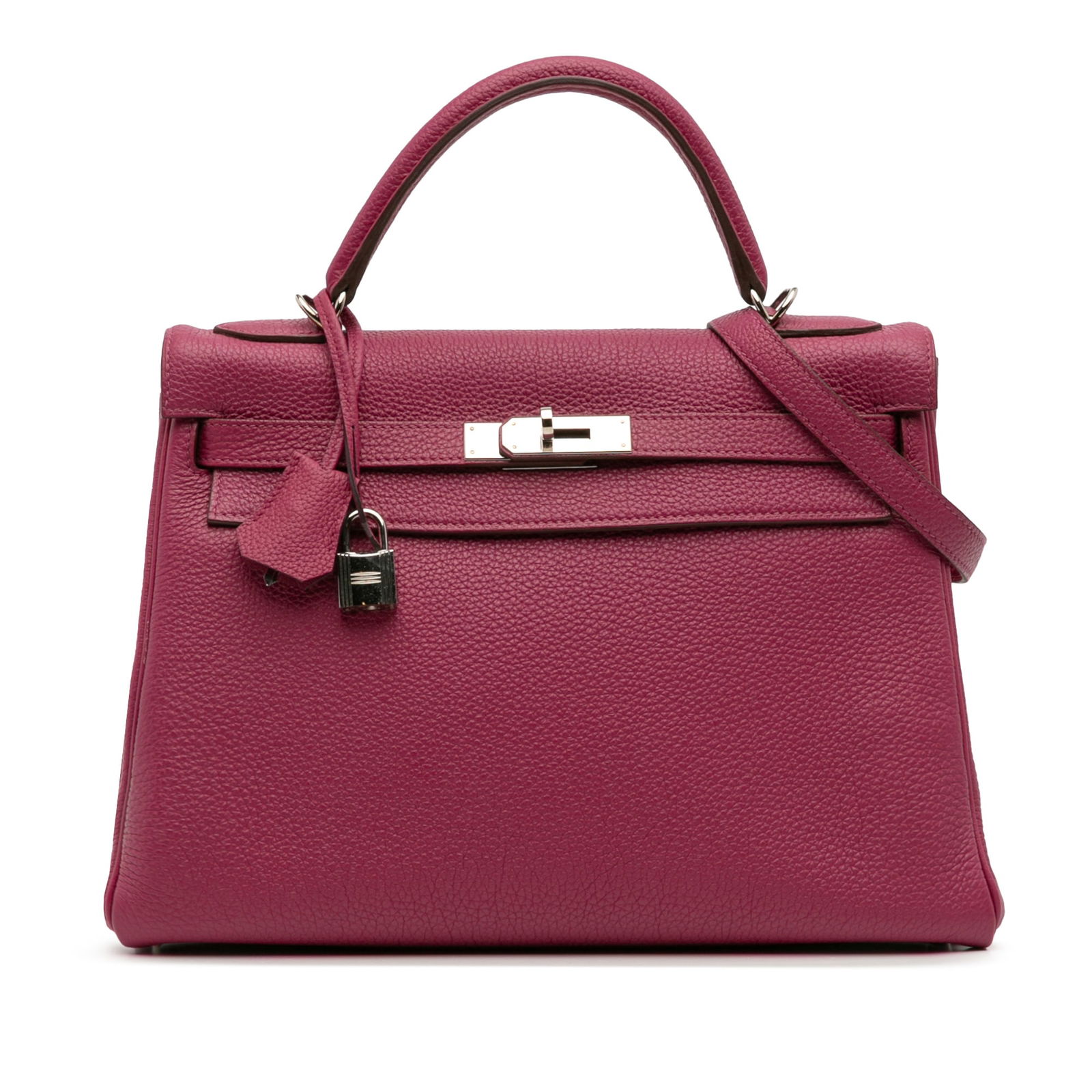 Hermes Kelly II Retourne 32 Togo Leather Shoulder Bag in Tosca Purple: Hermes Kelly II Retourne 32 Togo Leather Shoulder Bag in Tosca Purple This Hermes Kelly II Retourne 32 handbag is crafted from Togo leather in Tosca, a rich purple hue. It features a flat leather top