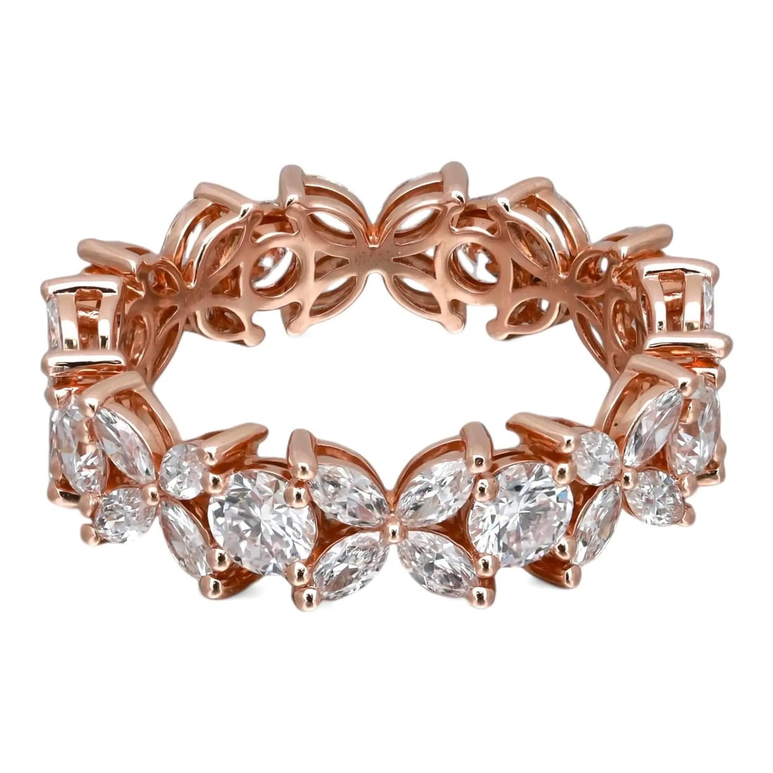 Rachel Koen 2.34ct Lab Grown Diamond Eternity Band Ring in 14K Rose Gold: Rachel Koen 2.34ct Lab Grown Diamond Eternity Band Ring in 14K Rose Gold This stunning floral eternity band ring features an exquisite arrangement of lab-grown diamonds, including marquise-cut stones
