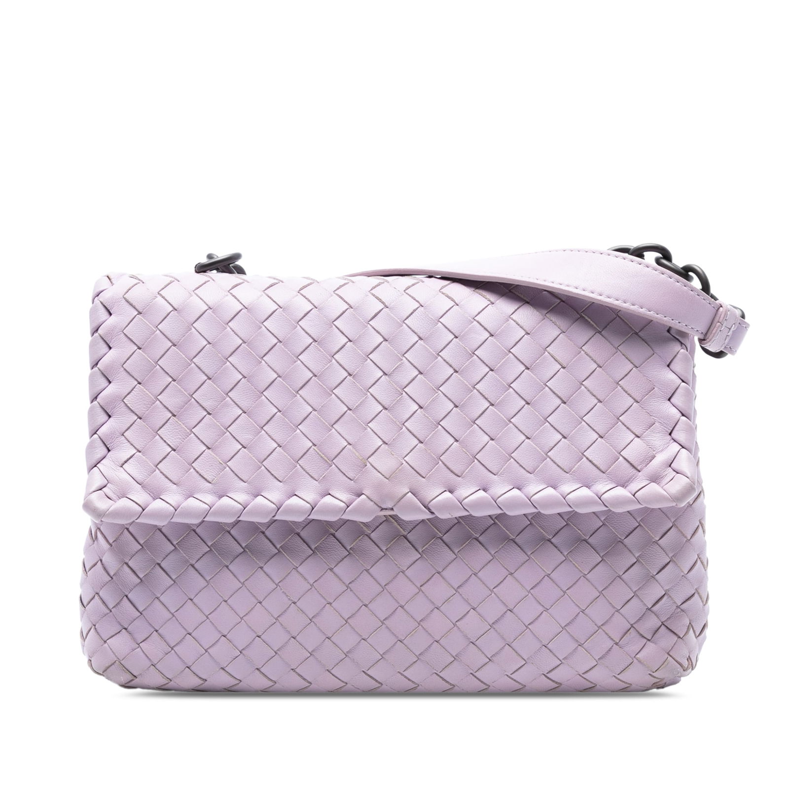 Bottega Veneta Purple Nappa Intrecciato Olimpia Shoulder Bag: Bottega Veneta Purple Nappa Intrecciato Olimpia Shoulder Bag Introducing the Bottega Veneta Small Nappa Intrecciato Olimpia Shoulder Bag, a sophisticated accessory crafted from woven nappa leather in