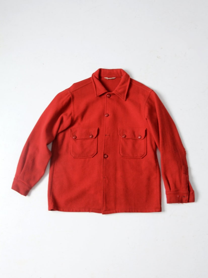 Vintage 1950s Boy Scout Red Wool Shirt Jacket with Pockets (1 of 10)