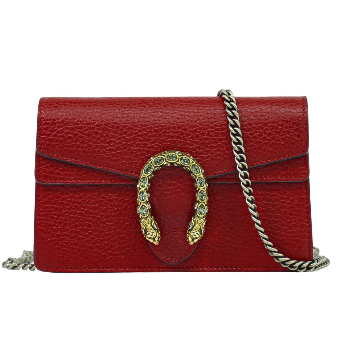 Red Dionysus Crossbody Bag by Gucci: Red Dionysus Crossbody Bag by Gucci This pre-owned Gucci Dionysus crossbody bag in red is designed for women and features a compact profile. It remains in very good condition with visible signs of use