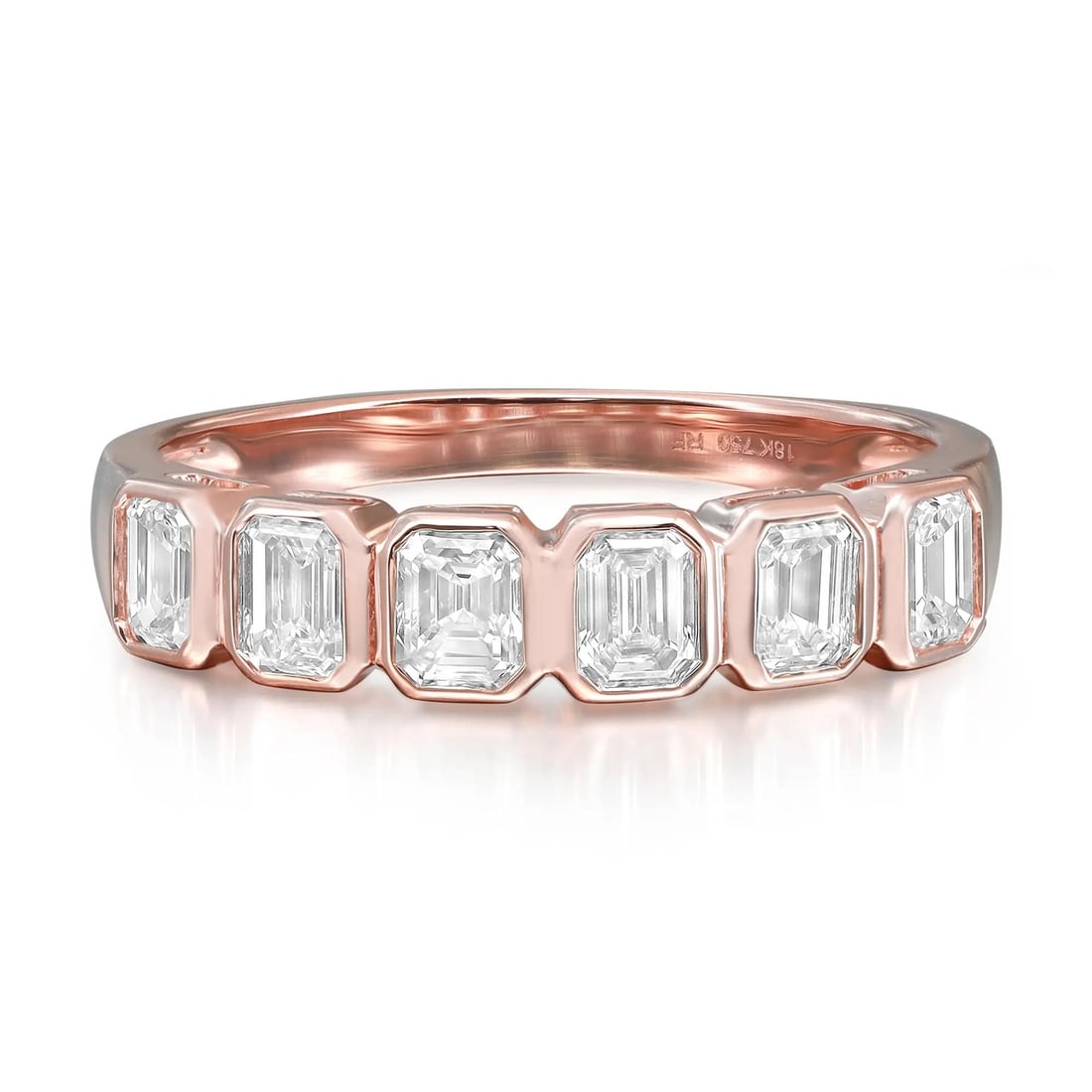 Rachel Koen 18K Rose Gold Bezel Set Emerald Cut Diamond Eternity Band Ring 0.90ctw Size 6.5: Rachel Koen 18K Rose Gold Bezel Set Emerald Cut Diamond Eternity Band Ring 0.90ctw Size 6.5 Celebrate everlasting love with this enchanting eternity band ring, beautifully crafted in high-polished 18K
