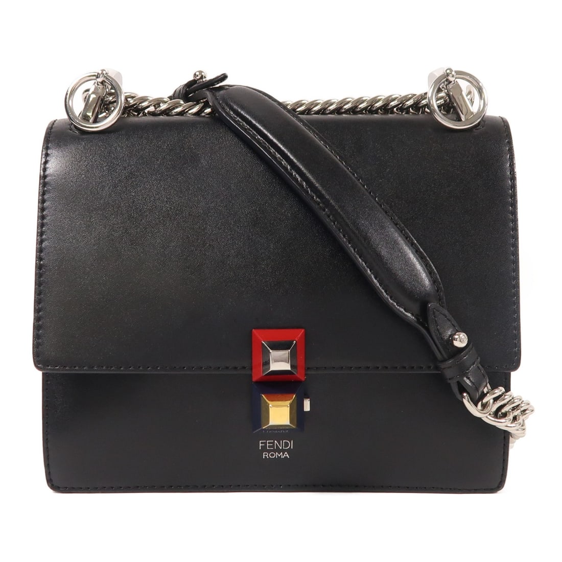 FENDI Black Calfskin Leather Chain Shoulder Bag Made in Italy (1 of 16)