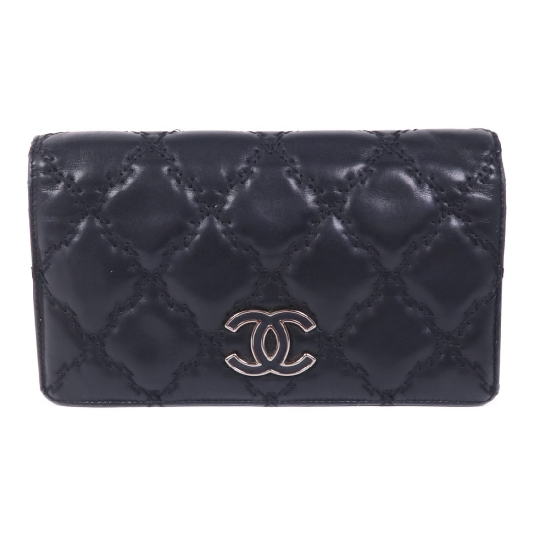 CHANEL Bifold Wallet Black Lambskin Leather with CC Logo (1 of 18)