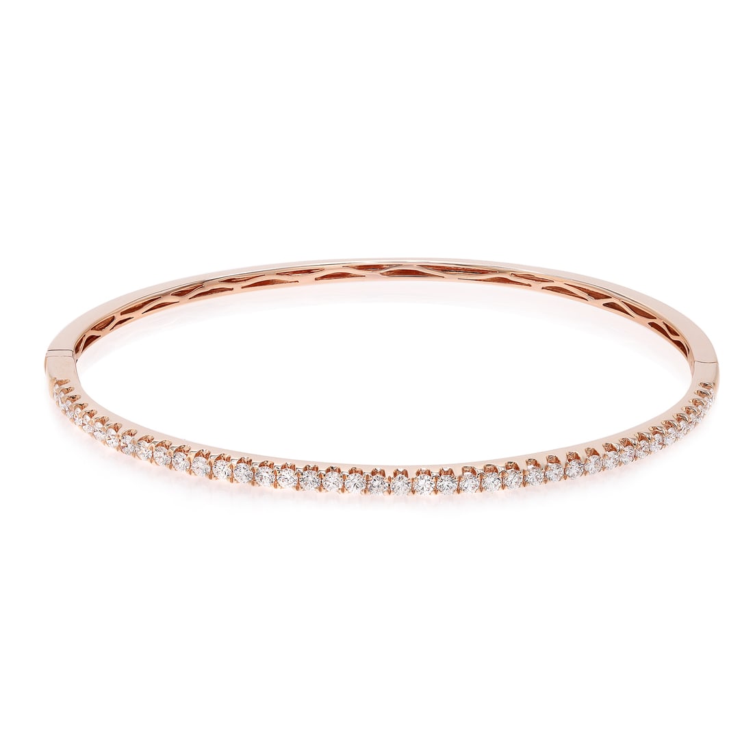 Rachel Koen 18K Rose Gold Diamond Bangle Bracelet 0.99Cttw: Rachel Koen 18K Rose Gold Diamond Bangle Bracelet 0.99Cttw This exquisite Rachel Koen bangle bracelet is a stunning piece crafted in 18K rose gold, featuring a total diamond weight of 0.99 carats. The