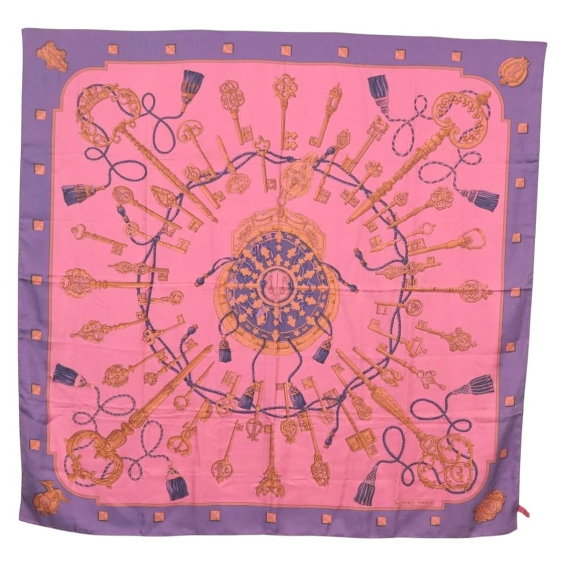 HERMES Carre 140 Scarf LES CLES Silk Purple Made in France (1 of 15)