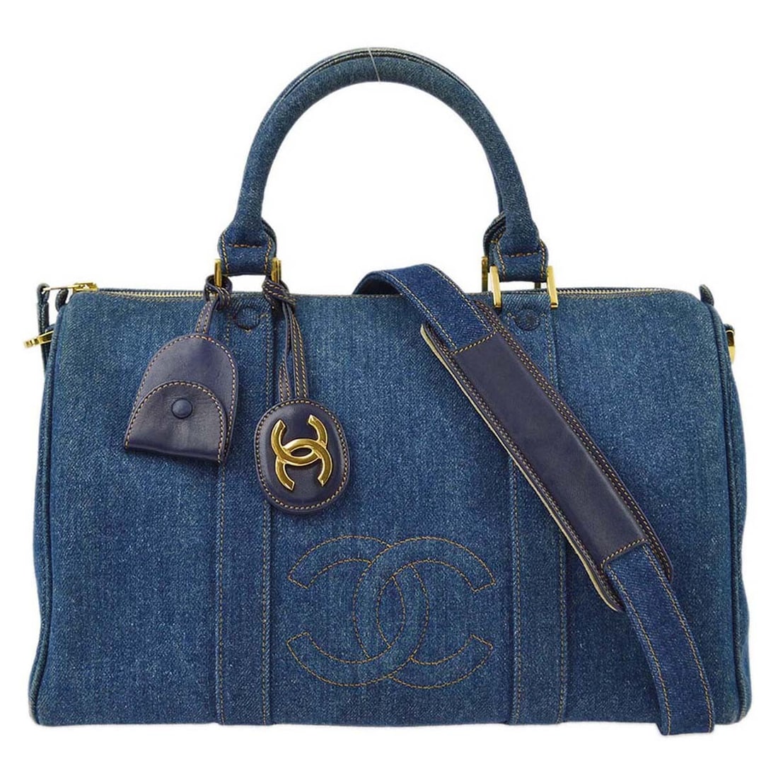Chanel CC Logos Blue Denim Duffle Handbag with Gold Hardware (1 of 10)