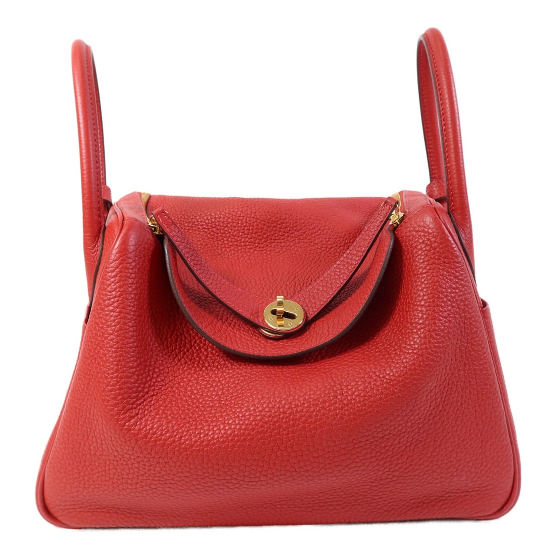 Hermes Lindy 30 Rouge Tomate Taurillon Clemence Red Leather Shoulder Bag with GHW (1 of 14)