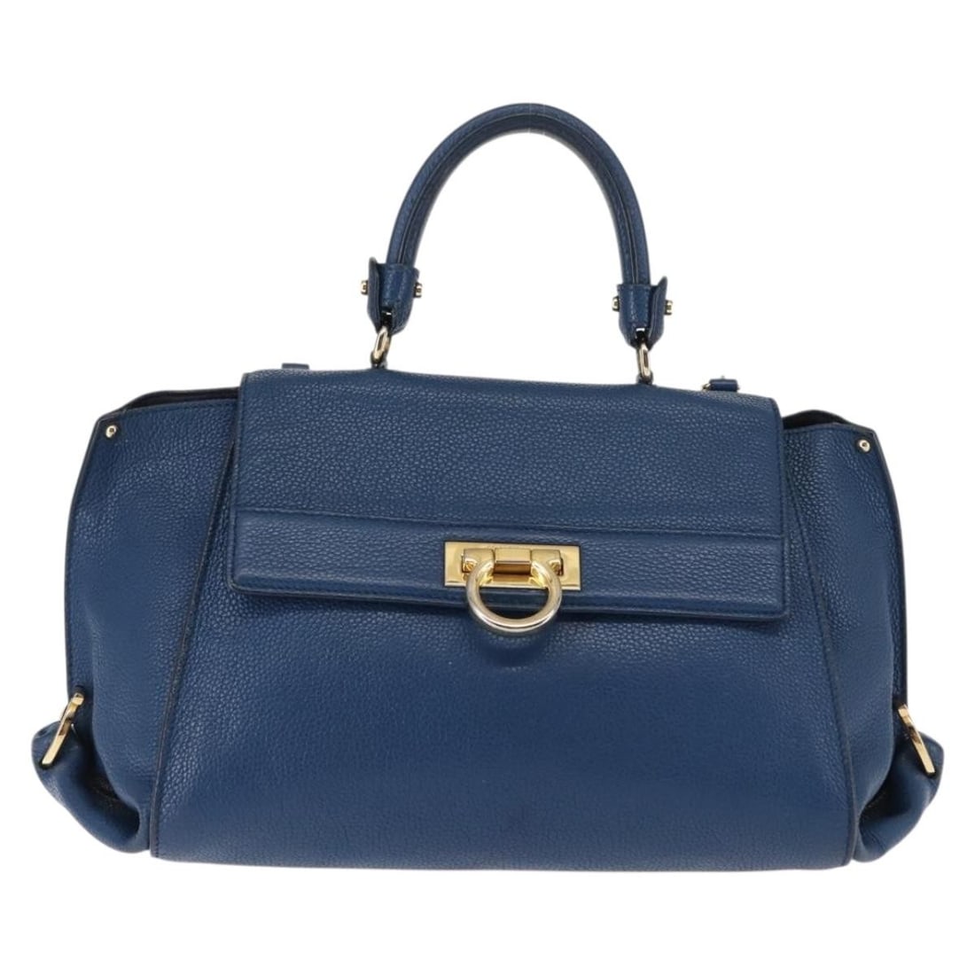 Sofia handbag by Salvatore Ferragamo in blue leather: Sofia handbag by Salvatore Ferragamo in blue leather This pre-owned Salvatore Ferragamo Sofia Satchel features the signature Gancini design in blue. The handbag shows signs of use, including surface r