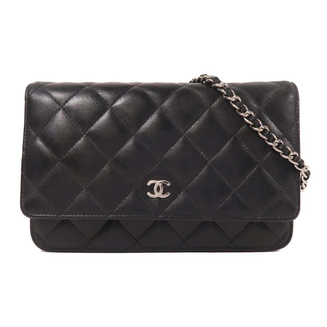 CHANEL Black Lambskin Wallet On Chain Shoulder Bag SHW: CHANEL Black Lambskin Wallet On Chain Shoulder Bag SHW This timeless CHANEL Wallet On Chain (WOC) is crafted from luxurious lambskin leather in a sleek black hue, perfect for any occasion. Designed as