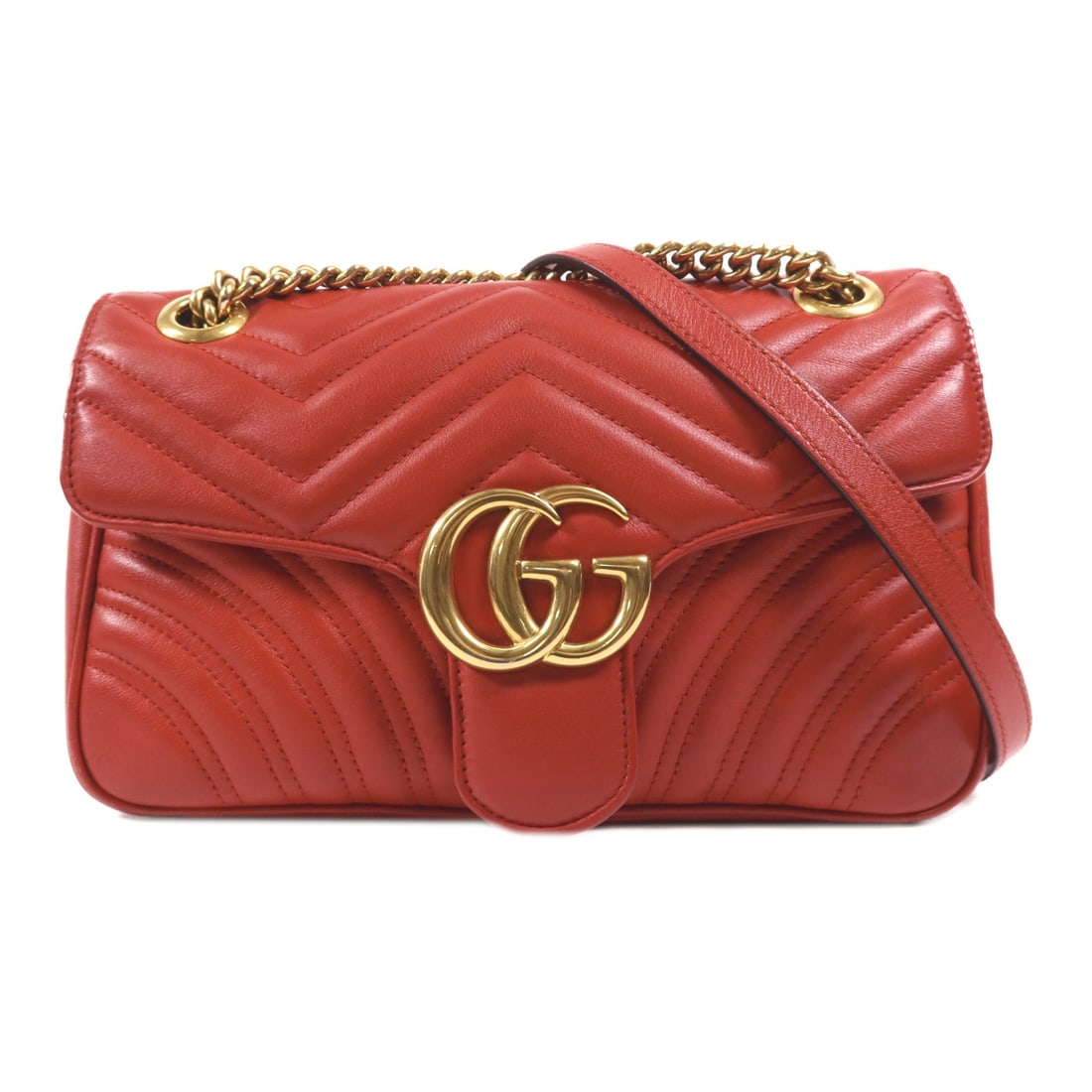 GUCCI GG Marmont Shoulder Bag 443497 Red Calfskin Leather (1 of 18)