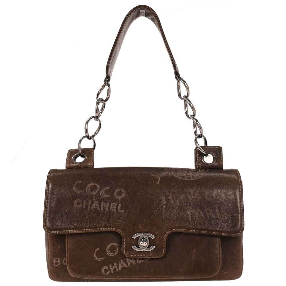 Chanel Brown Calfskin Mademoiselle Graffiti Shoulder Bag (1 of 10)
