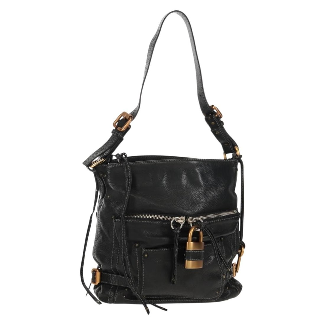 Chloe Paddington Leather Shoulder Bag Black Gold Silver Auth 156875V: Chloe Paddington Leather Shoulder Bag Black Gold Silver Auth 156875V This authentic Chloe Paddington Shoulder Bag is crafted in Italy from soft leather, featuring a striking combination of black, gold