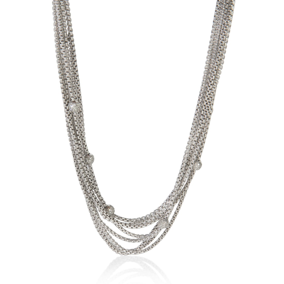 David Yurman Multistrand Sterling Silver Diamond Ball Necklace with Box: David Yurman Multistrand Sterling Silver Diamond Ball Necklace with Box This David Yurman multistrand diamond ball necklace features a round brilliant pendant set with 0.36 carats of white diamonds, o