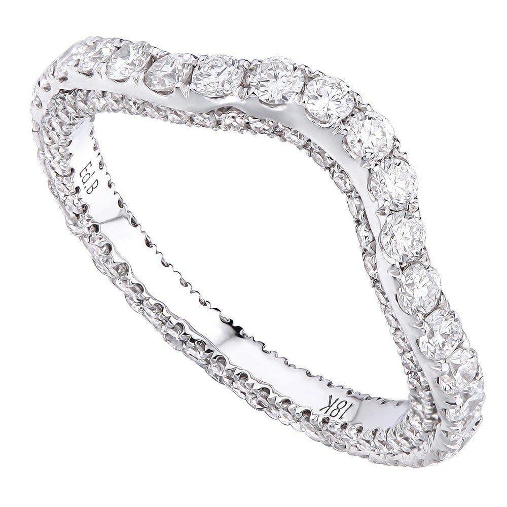 Rachel Koen 18K White Gold 1.10ct Diamond Pave Eternity Ring Ladies: Rachel Koen 18K White Gold 1.10ct Diamond Pave Eternity Ring Ladies This exquisite 18K white gold curved eternity wedding band elegantly showcases 1.10 carats of genuine white round diamonds in a stun