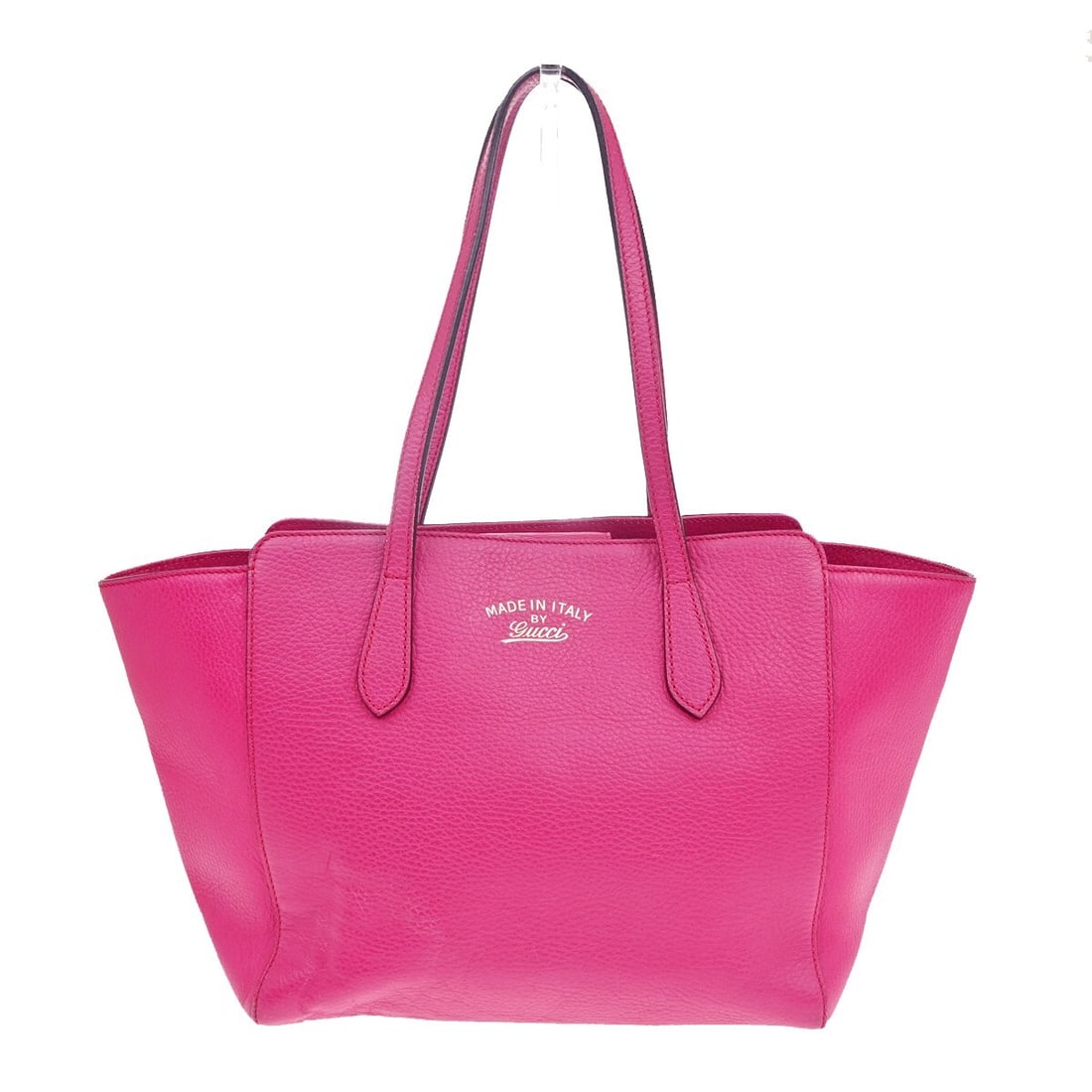 Pink Swing Tote Bag by Gucci for Women: Pink Swing Tote Bag by Gucci for Women This is a Gucci Swing Tote in pink, designed for women. The bag shows very good overall condition with minor signs of use, including scuffs, dirt, stains, scratc