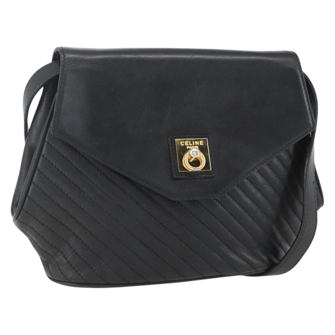 CELINE Black Gold Leather Shoulder Bag MR1709 Italy Authentic: CELINE Black Gold Leather Shoulder Bag MR1709 Italy Authentic This authentic CELINE shoulder bag is crafted from luxurious black leather with gold accents, showcasing a sophisticated and versatile des