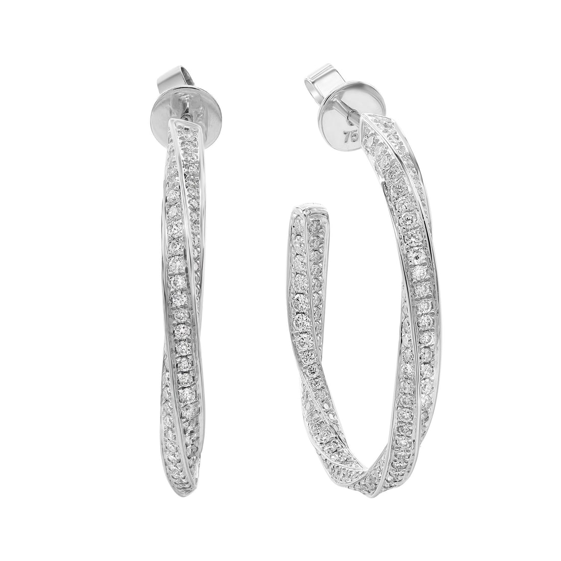 Rachel Koen 2.02Cttw Diamond Hoop Earrings 18K White Gold Pave Set: Rachel Koen 2.02Cttw Diamond Hoop Earrings 18K White Gold Pave Set Elevate your elegance with these stunning pave set round cut diamond hoop earrings, expertly designed by Rachel Koen. Crafted from lu