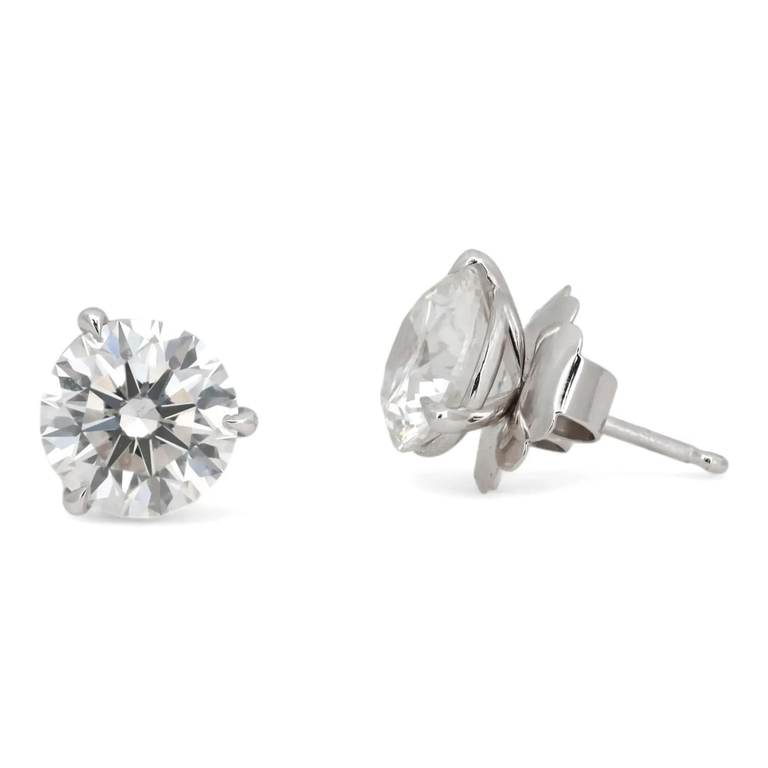 Rachel Koen 14K White Gold Lab Grown Diamond Stud Earrings 5.08ctw: Rachel Koen 14K White Gold Lab Grown Diamond Stud Earrings 5.08ctw Elevate your elegance with these stunning Three Prong Round Cut Lab Grown Diamond Stud Earrings. Crafted in high-polished 14K white g
