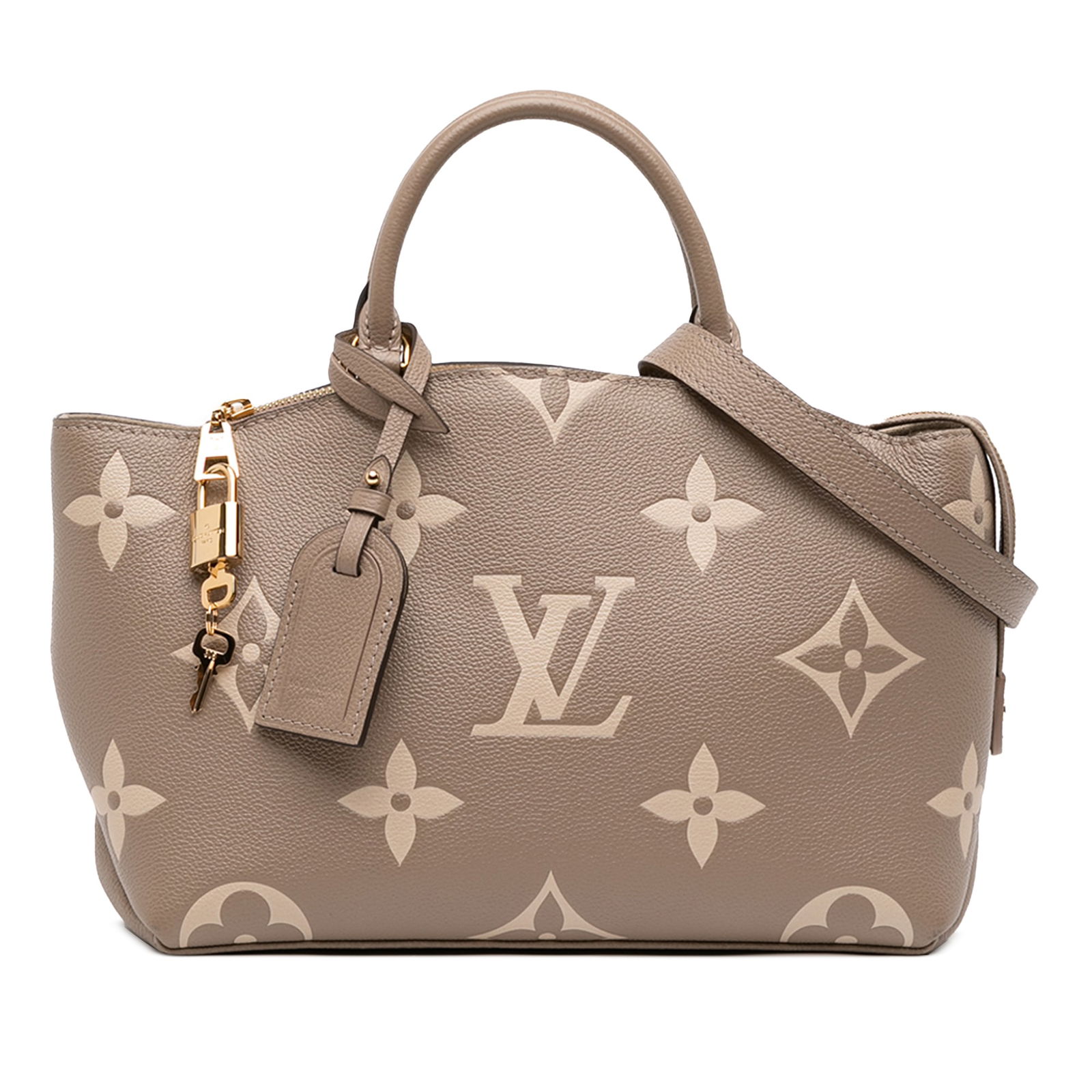 Louis Vuitton Bicolor Monogram Empreinte Giant Petit Palais Bag: Louis Vuitton Bicolor Monogram Empreinte Giant Petit Palais Bag Introducing the Louis Vuitton Bicolor Monogram Empreinte Giant Petit Palais, a stunning handbag crafted from luxurious leather. This chi