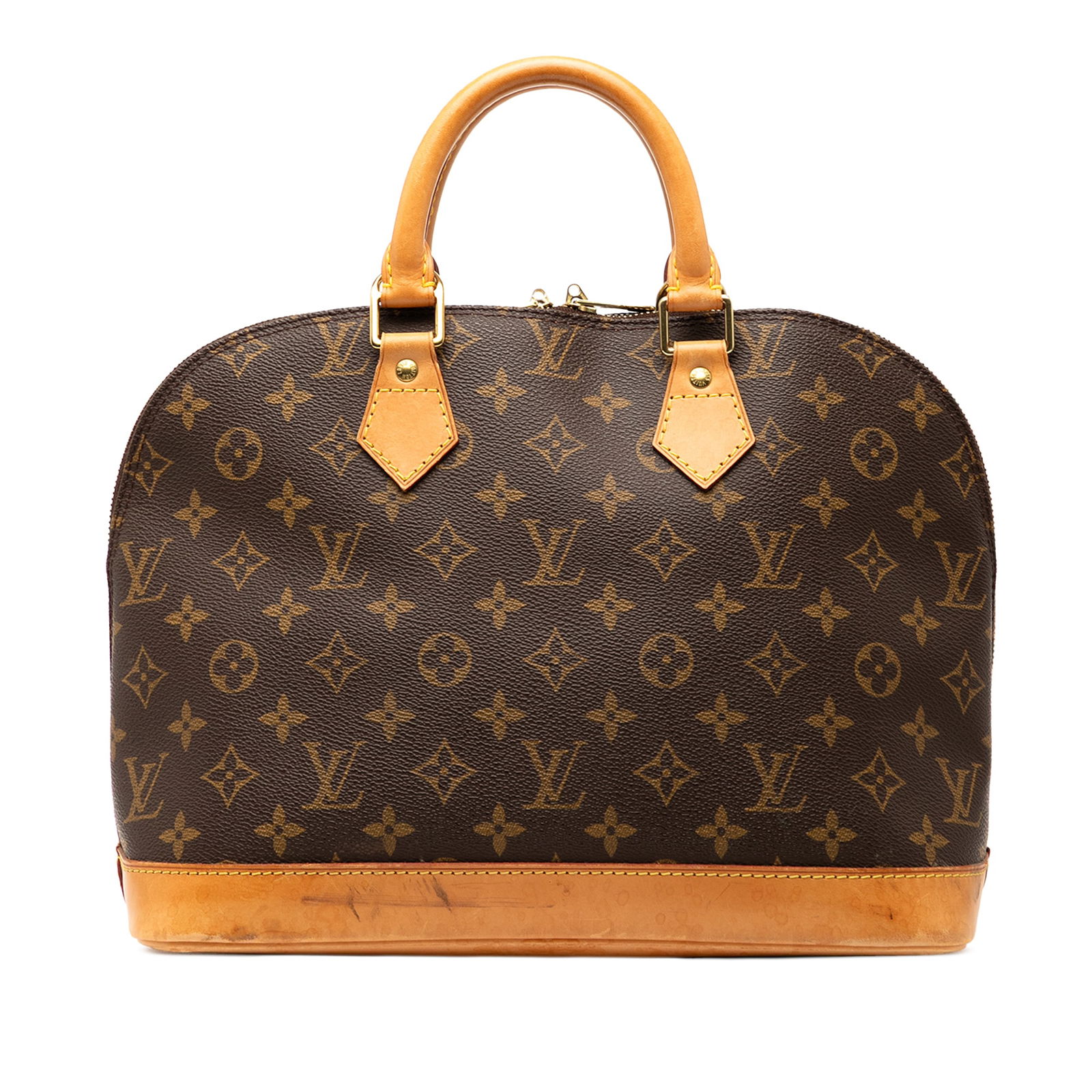 Louis Vuitton Monogram Alma PM Brown Handbag with Vachetta Trim: Louis Vuitton Monogram Alma PM Brown Handbag with Vachetta Trim The Louis Vuitton Monogram Alma PM is an elegant handbag crafted from durable monogram canvas, accented with vachetta leather trim. It f