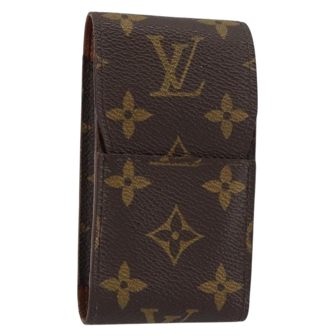 Brown Etui Cigarette Holder by Louis Vuitton: Brown Etui Cigarette Holder by Louis Vuitton This pre-owned Louis Vuitton Etui cigarette case comes in brown and is designed for female users. It features notable signs of use, including surface and i
