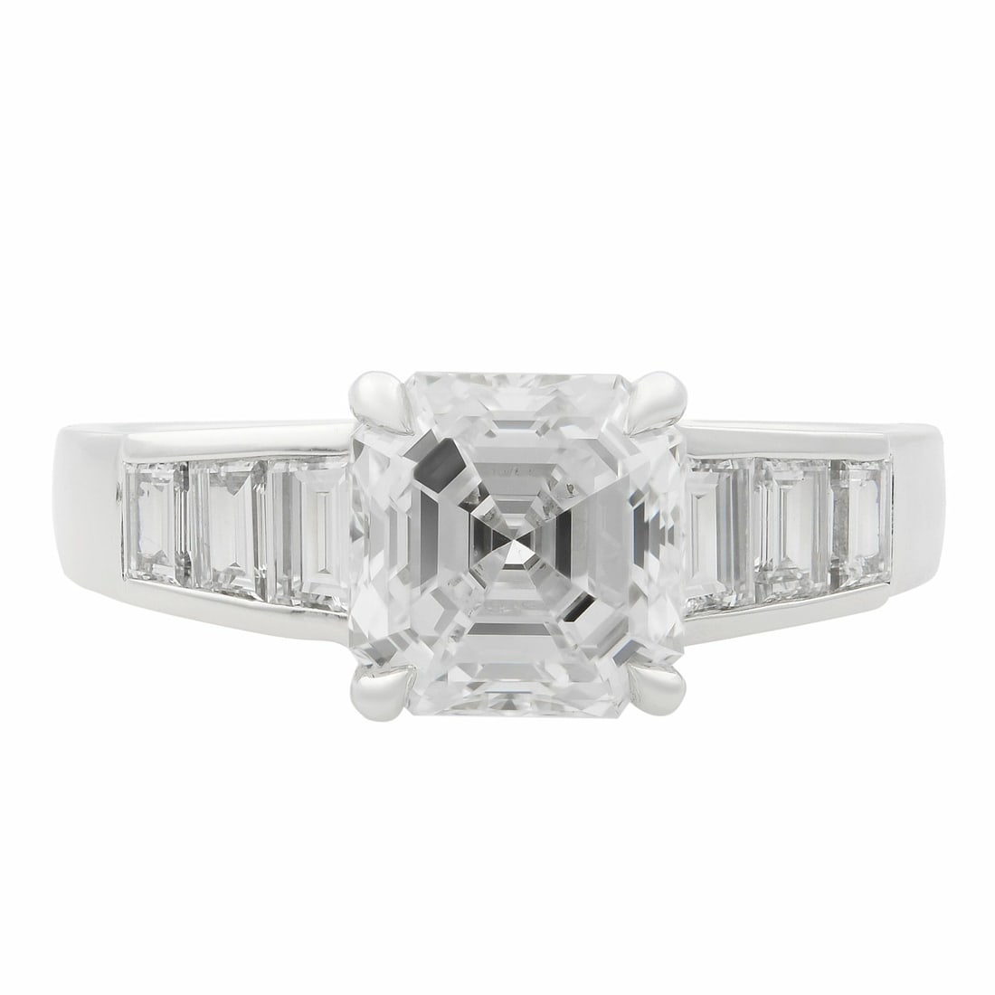 Rachel Koen 18K White Gold 2.21ct Emerald Cut Diamond Engagement Ring GIA Certified: Rachel Koen 18K White Gold 2.21ct Emerald Cut Diamond Engagement Ring GIA Certified This exquisite engagement ring showcases a stunning square emerald cut natural diamond at its center, weighing 2.21