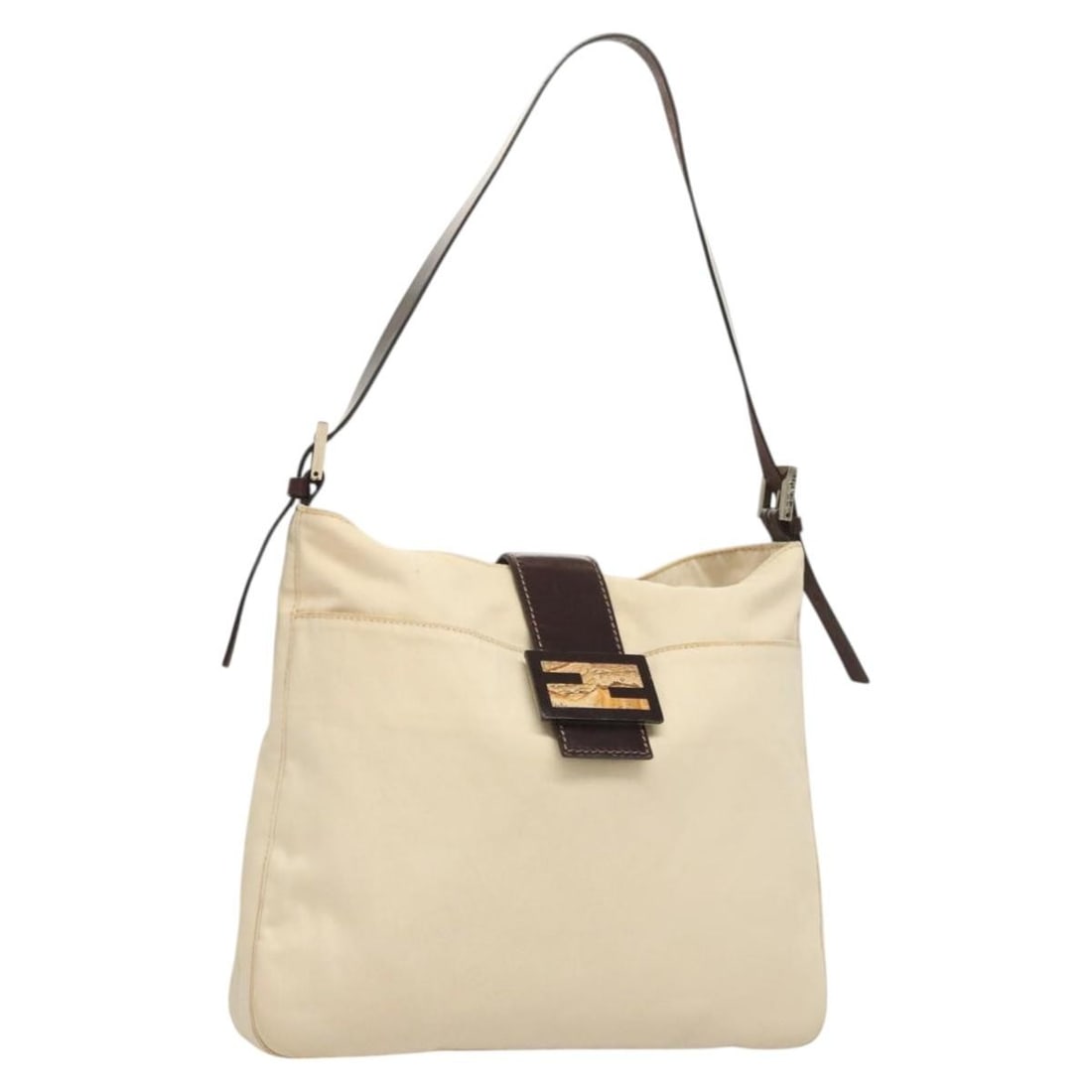 Vintage Fendi FF Logo White Leather Shoulder Bag: Vintage Fendi FF Logo White Leather Shoulder Bag This Fendi vintage FF buckle shoulder bag features a white exterior with visible signs of use, including loss of shape, rubbing, stains on the surface,