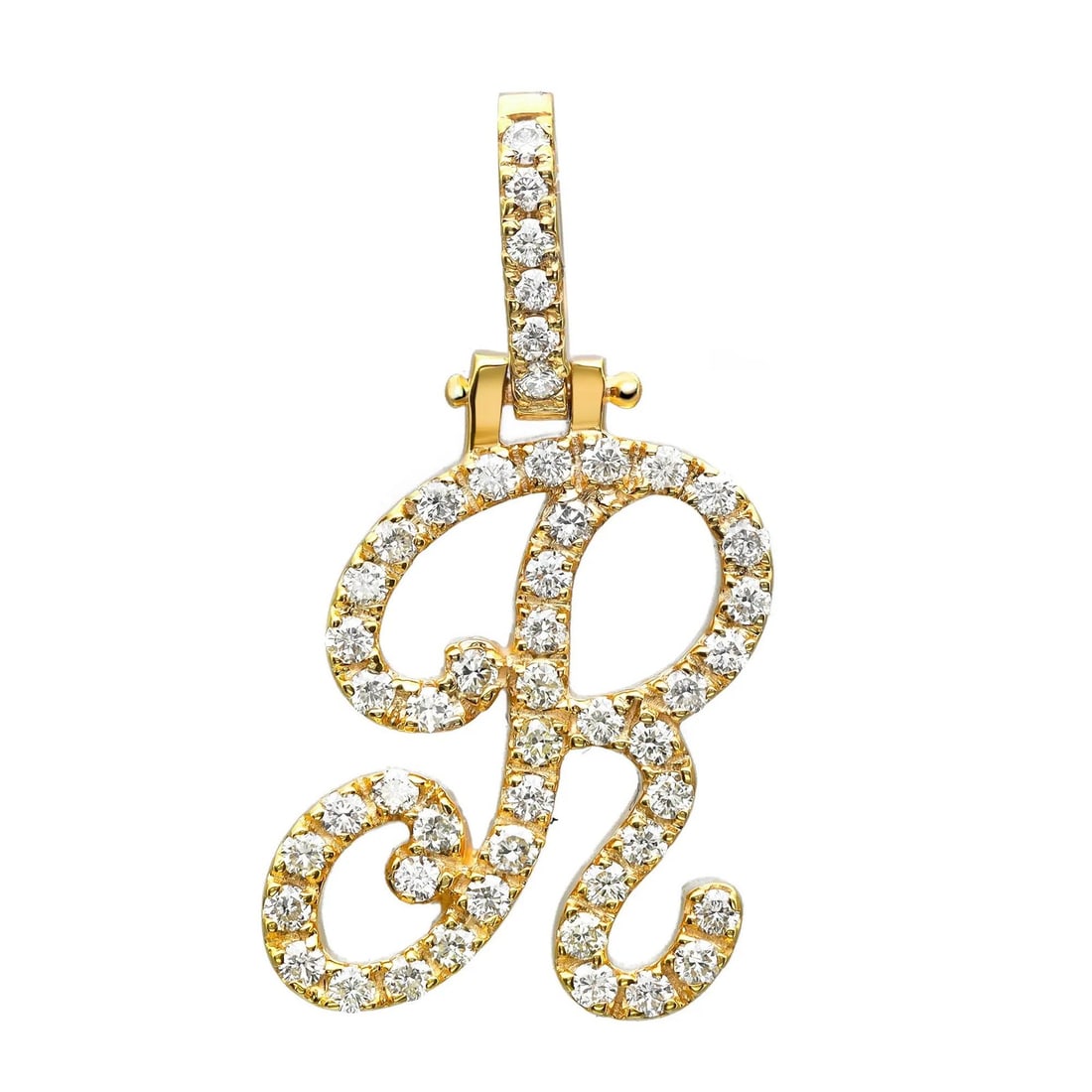 Rachel Koen 14K Yellow Gold R Initial Pendant with 0.68ct Round Diamonds (1 of 5)