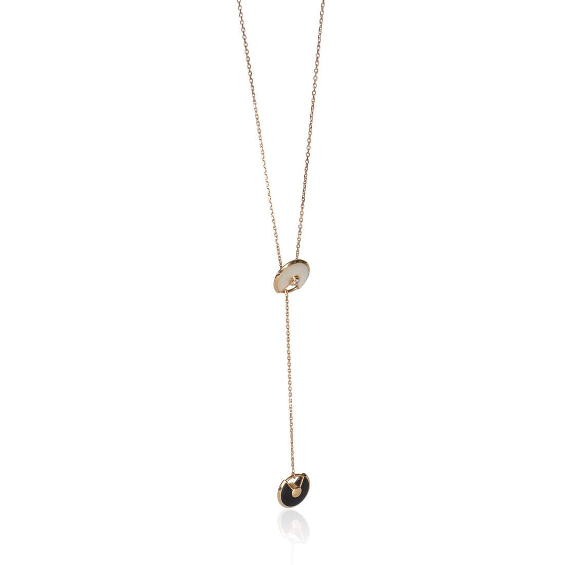 Cartier Amulette de Cartier Lariat Necklace Rose Gold Mother Of Pearl Onyx: Cartier Amulette de Cartier Lariat Necklace Rose Gold Mother Of Pearl Onyx Elevate your jewelry collection with this exquisite Cartier Amulette de Cartier Lariat Necklace, crafted in luxurious 18k ros