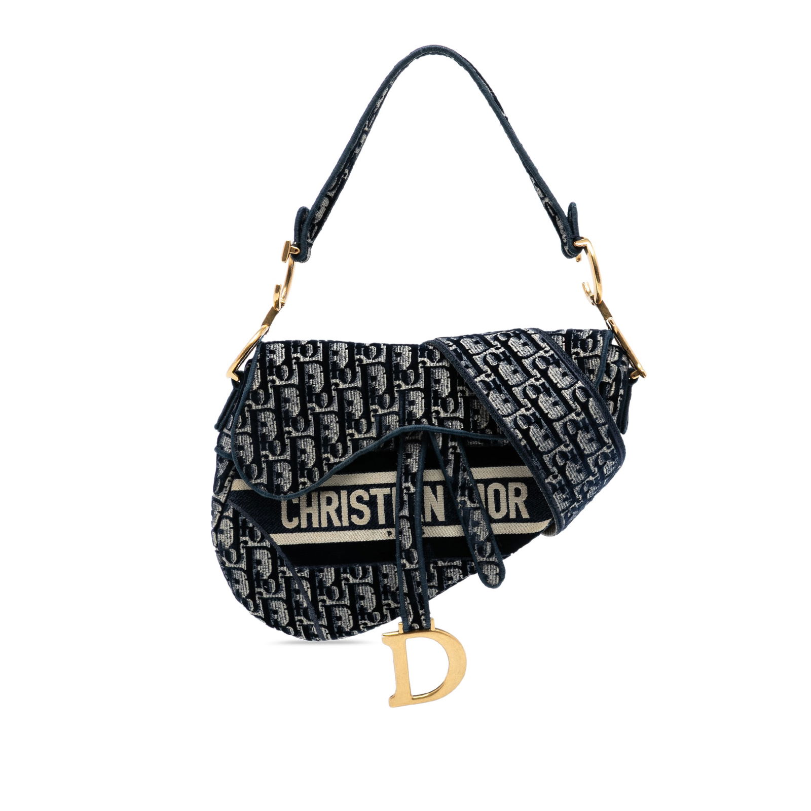 Dior Saddle Bag Blue Oblique Embroidered Velvet with Detachable Strap: Dior Saddle Bag Blue Oblique Embroidered Velvet with Detachable Strap This Dior Oblique Embroidered Velvet Saddle Bag features an embroidered velvet exterior in blue, a flat handle, detachable strap,
