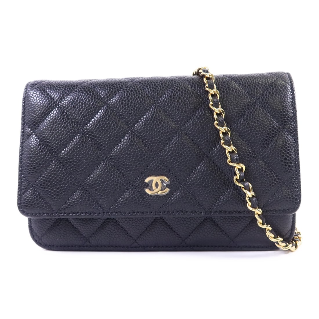 Chanel Black Caviar Calfskin Wallet On Chain Shoulder Bag Gold Hardware: Chanel Black Caviar Calfskin Wallet On Chain Shoulder Bag Gold Hardware This CHANEL CC Wallet On Chain shoulder bag is crafted from black caviar calfskin leather and features a classic design. The bag