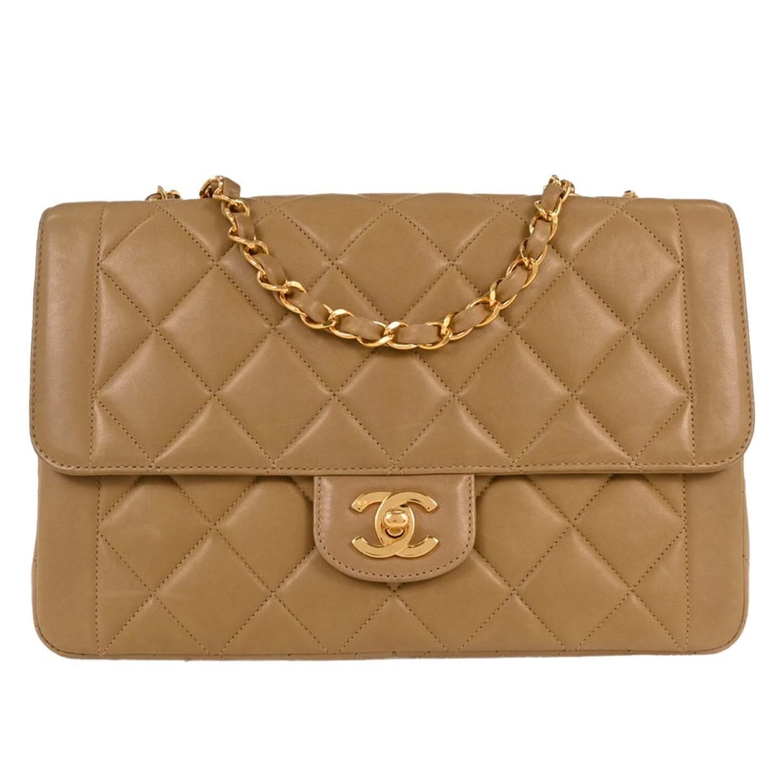 Beige Medium Lambskin Single Flap Shoulder Bag by Chanel (1 of 10)