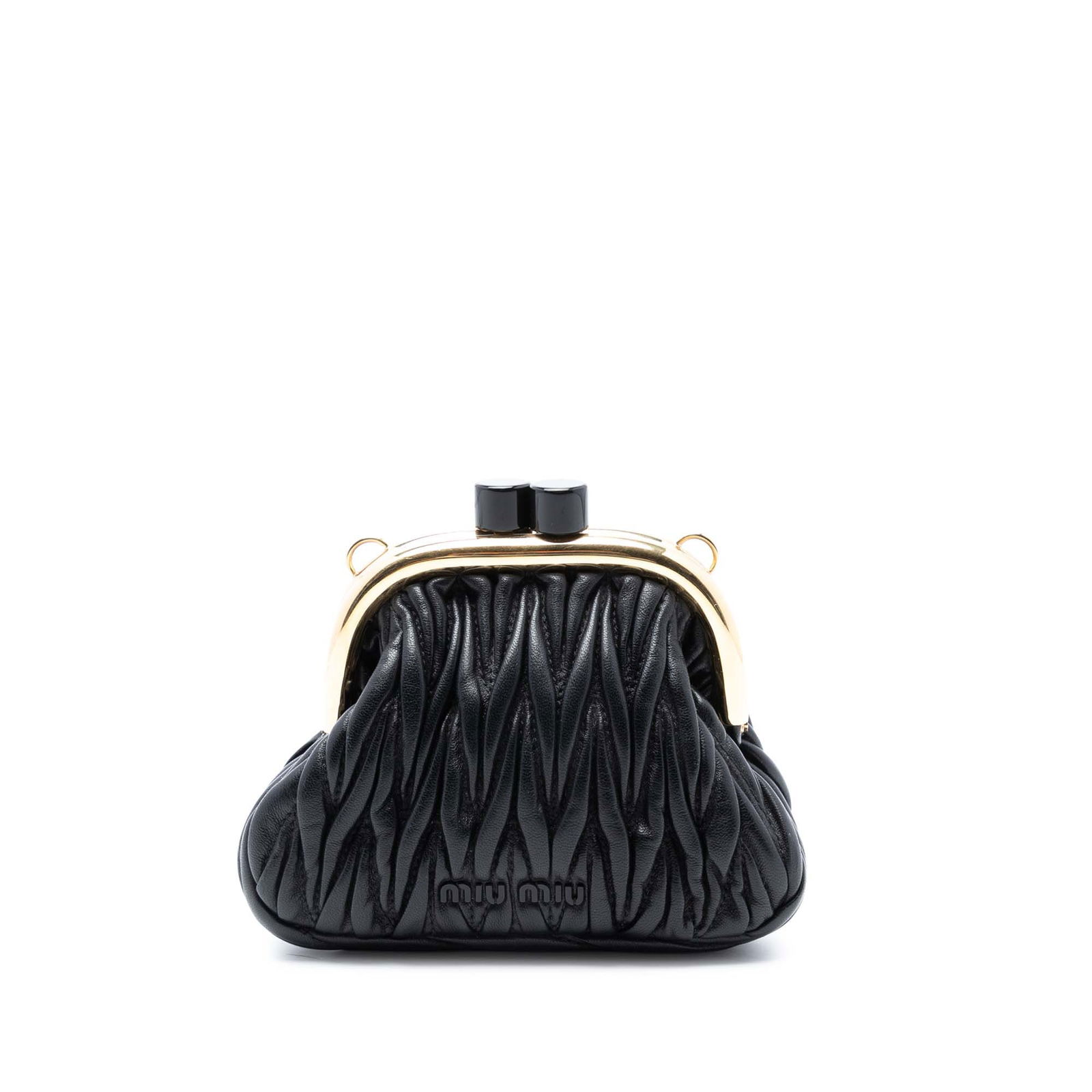 Miu Miu Mini Matelasse Nappa Belle Black Crossbody Bag: Miu Miu Mini Matelasse Nappa Belle Black Crossbody Bag This stylish Miu Miu Mini Matelasse Nappa Belle Crossbody bag is crafted from high-quality quilted nappa leather, showcasing a chic black finish