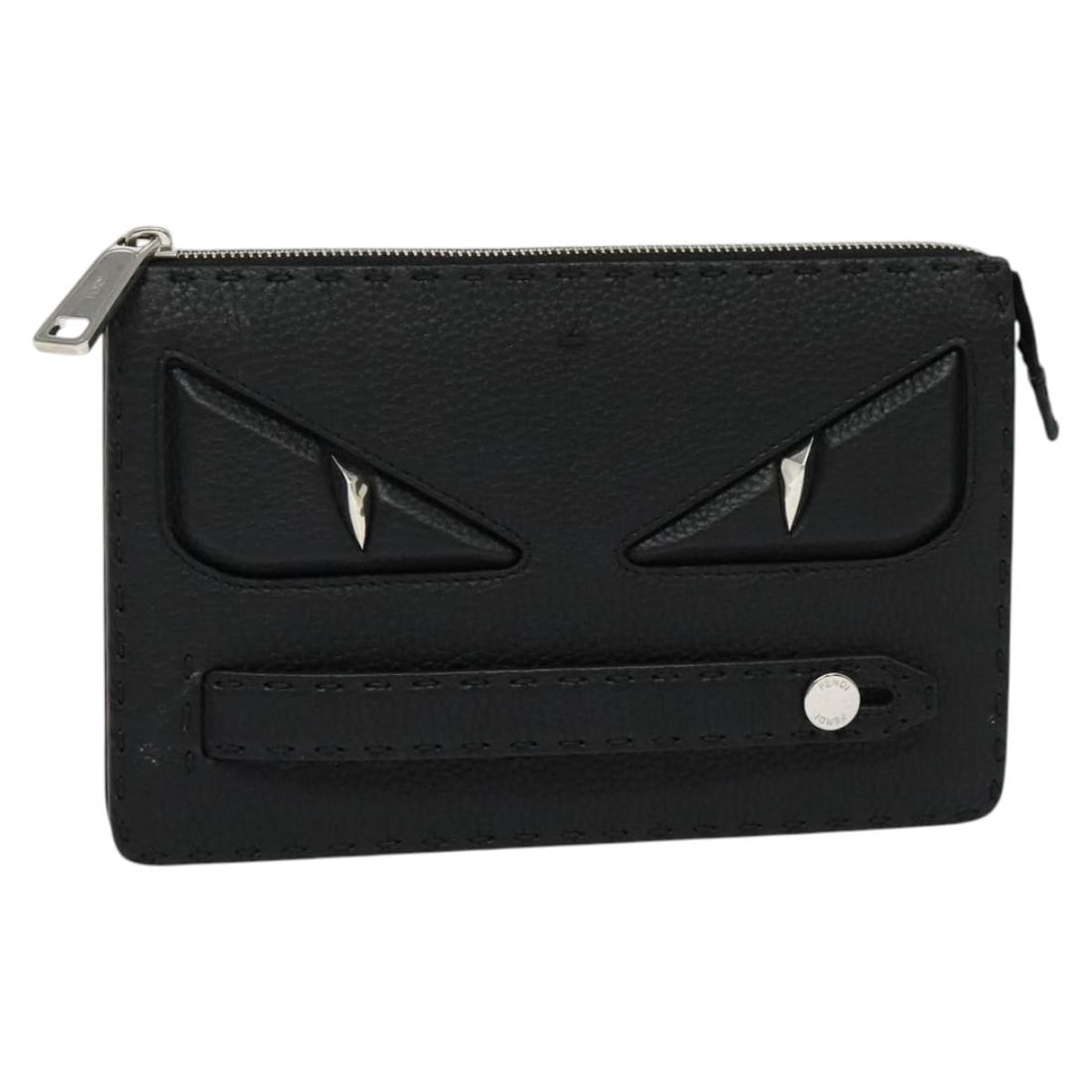 FENDI Monster Clutch Bag Leather Black Silver Made in Italy (1 of 18)