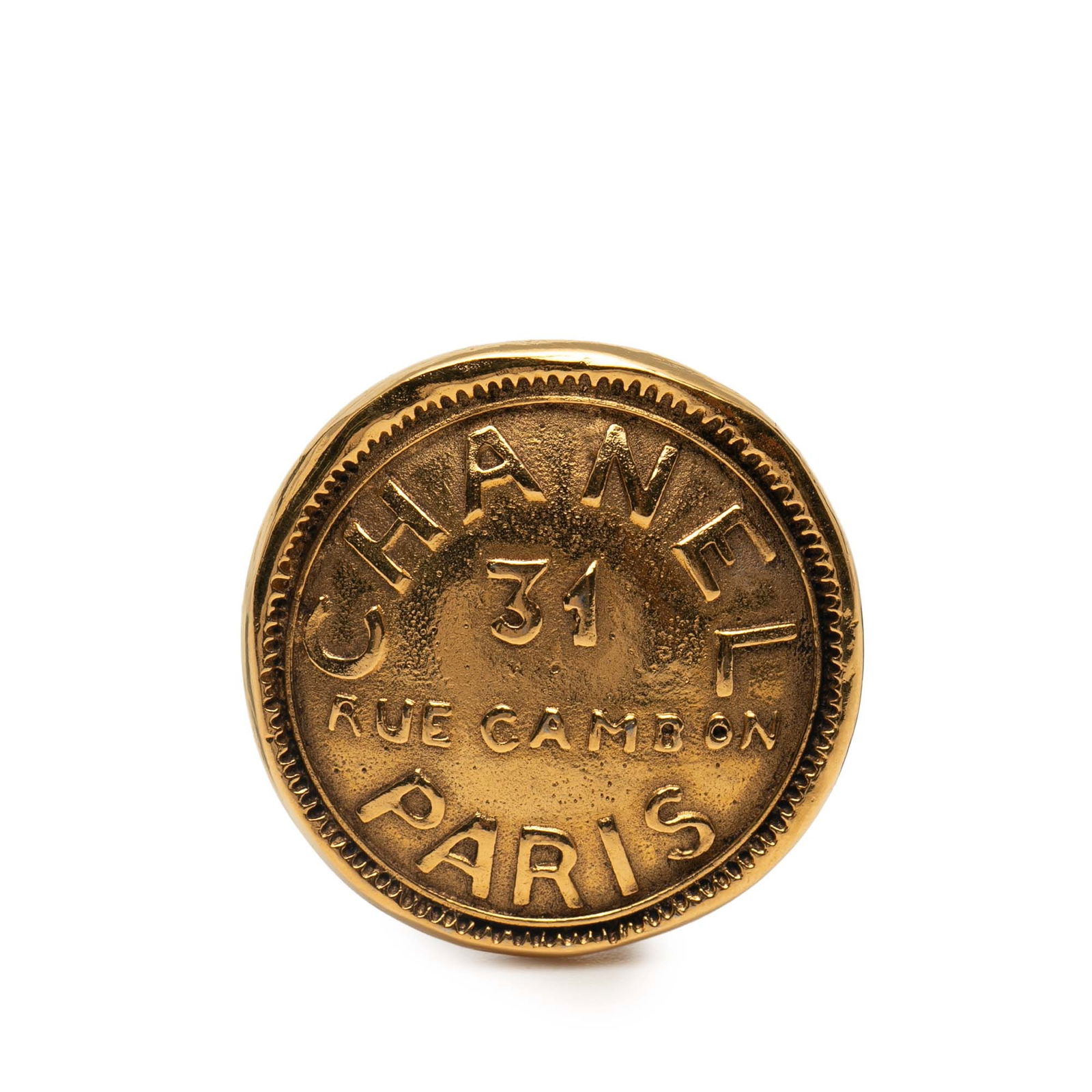 Chanel Gold Plated 31 Rue Cambon Round Brooch Costume Jewelry (1 of 3)